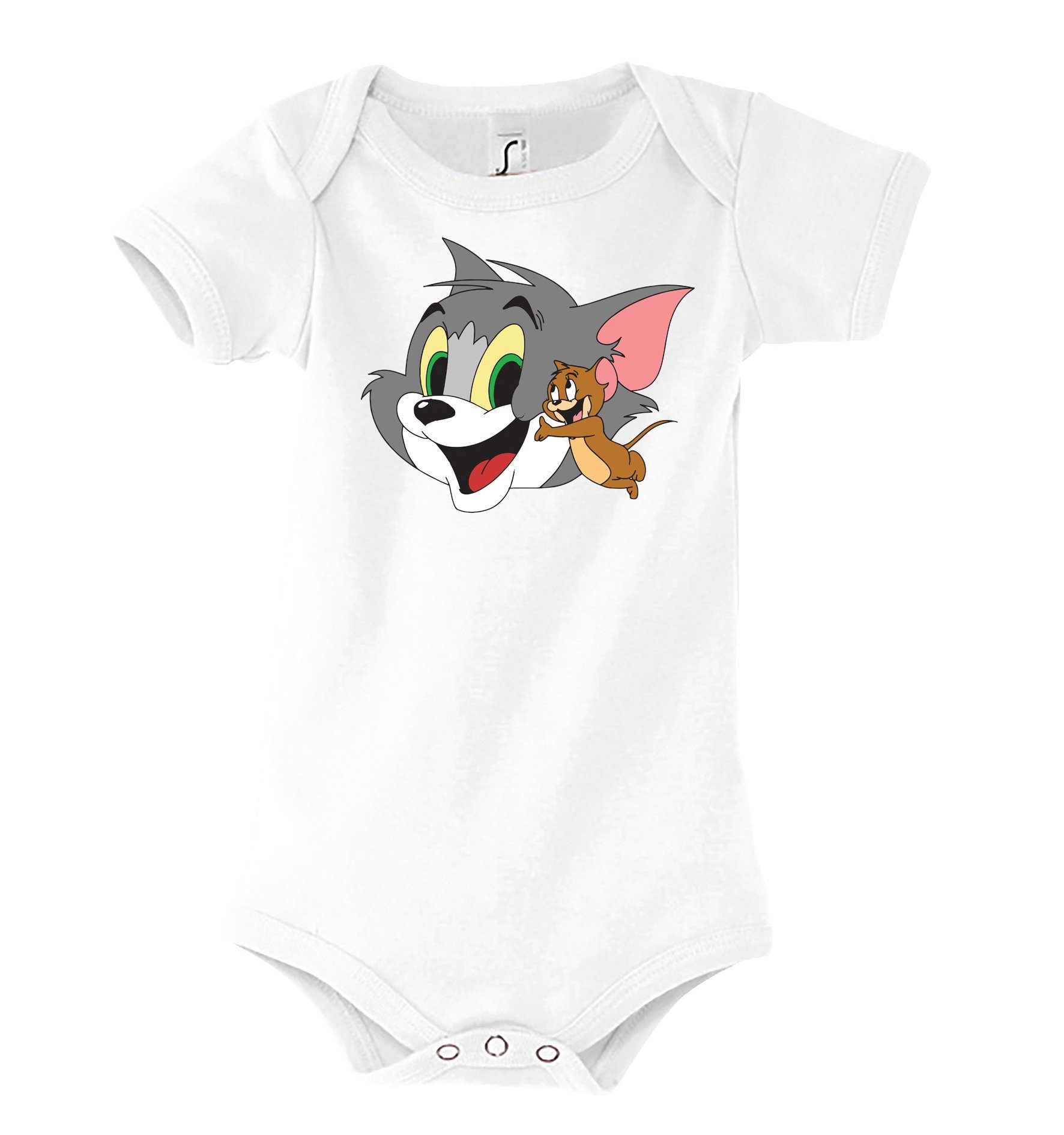 Baby Strampler Body Shirt Modell Jerry Tom Katze Maus Cartoon Zeichentrick Fun 