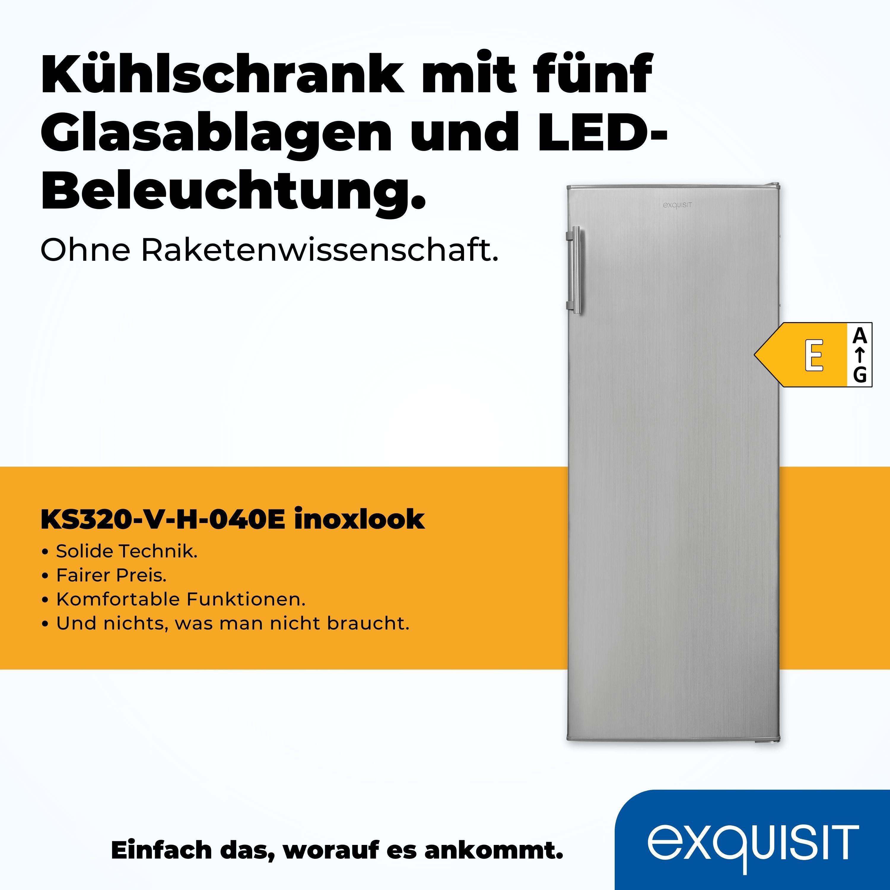 exquisit Kühlschrank KS320-V-H-040E inoxlook, 142,6 cm hoch, 54,4 cm breit, Großzügiger Kühlraum für mehr Frische und beste Übersicht