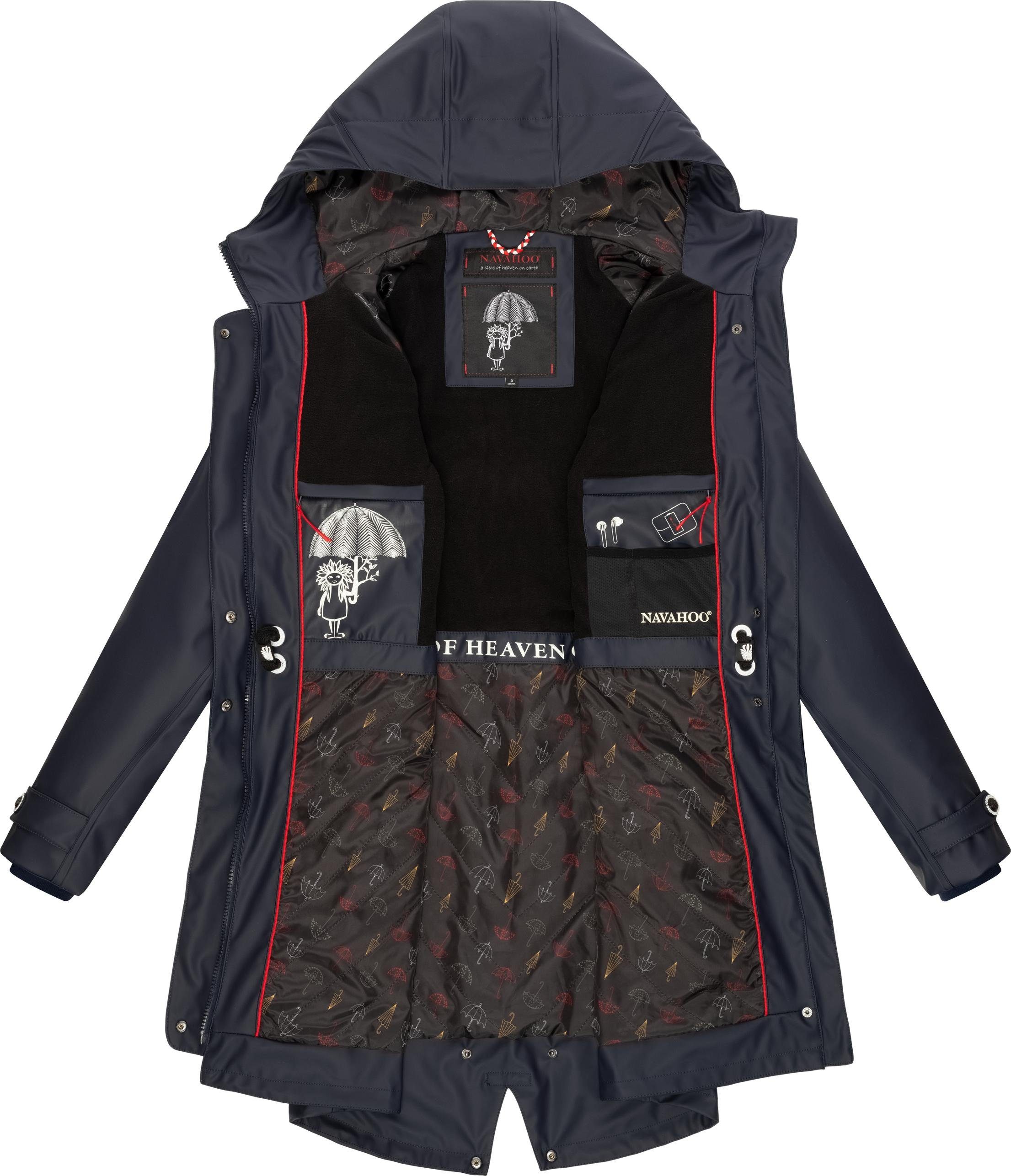 navy Regenjacke Flower Kapuze Rainy Navahoo modischer Damen mit Regenmantel