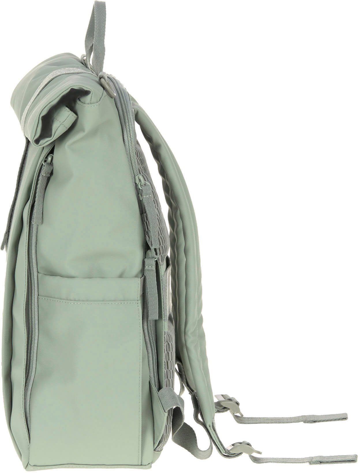 LÄSSIG Wickelrucksack Green Label, Rolltop Up, silver green, vegan; zum Teil aus recyceltem Material