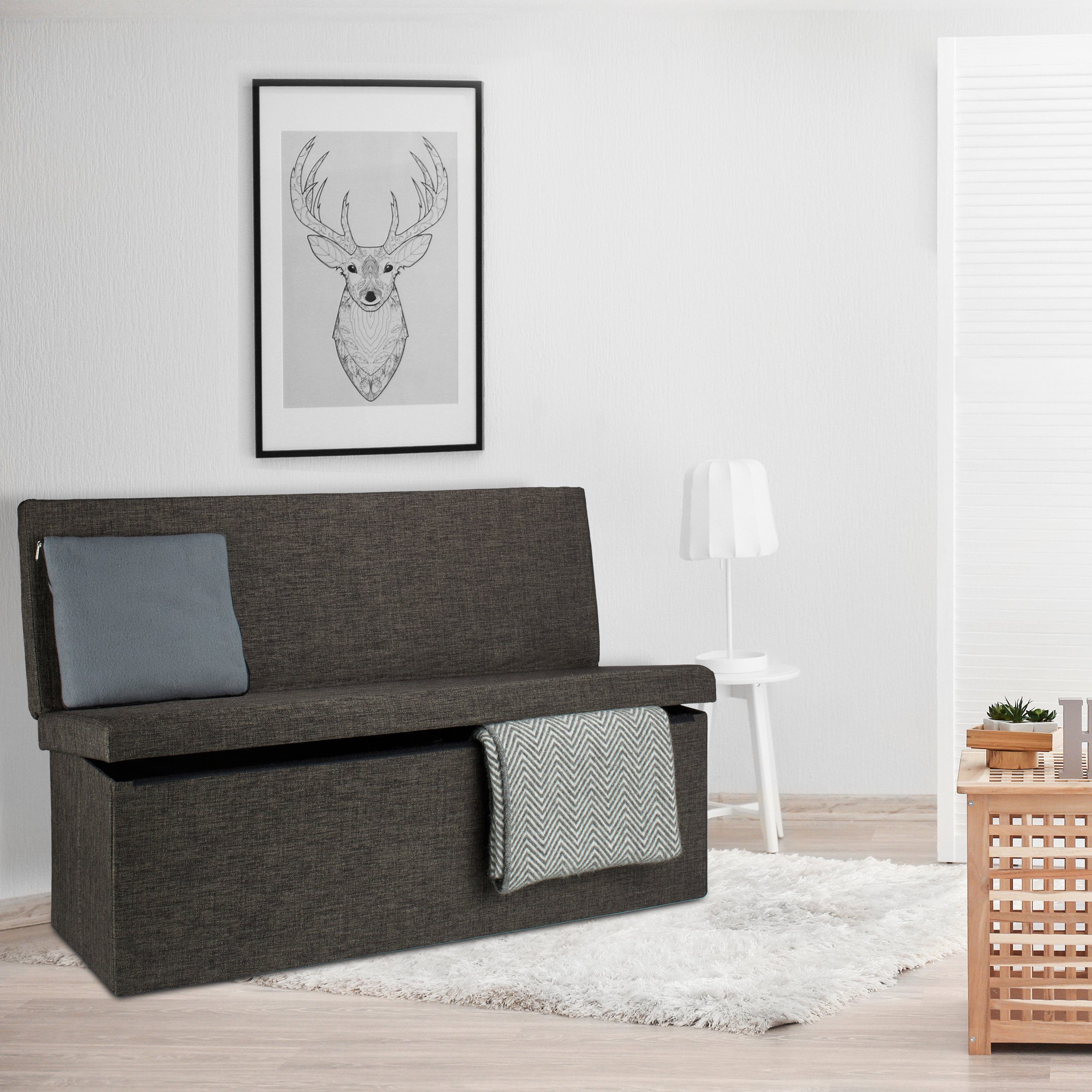 relaxdays Sitzhocker Faltbarer Sitzhocker mit Lehne XL (3 St), braun – Bild 3 von 5