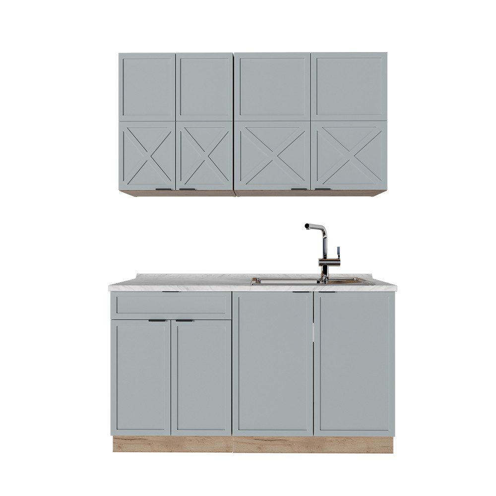 Vicco Küchenzeile Fame-Line, Hellblau-grau/Goldkraft Eiche/Goldkraft Eiche, günstig online kaufen