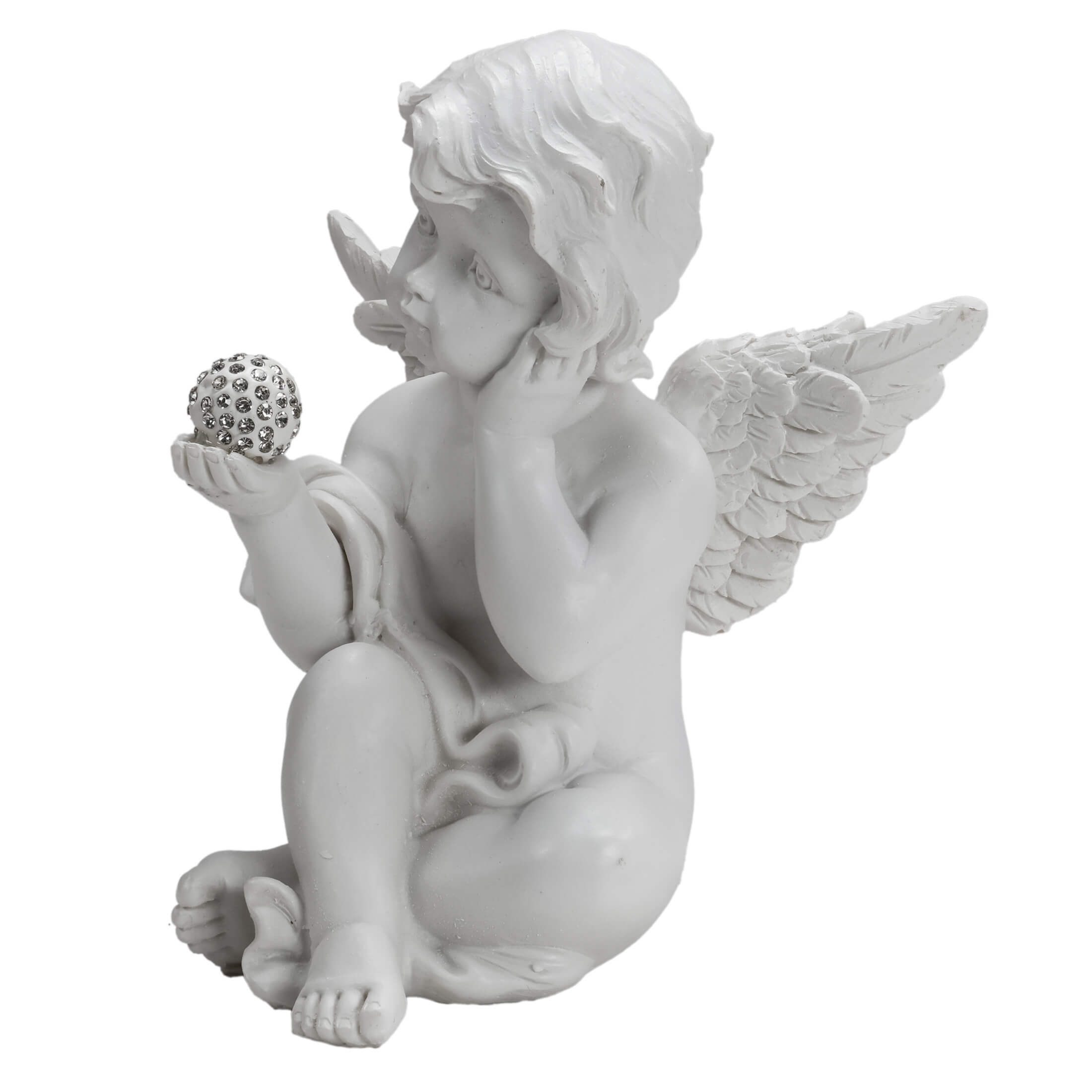 Out of the Blue Engelfigur Weißer Polyresin Engel mit Kristalldeko Sitzend - Engelsfigur (1 St), Kristalldekoration, Perfekt zu jedem Anlass, Dekofigur Engel
