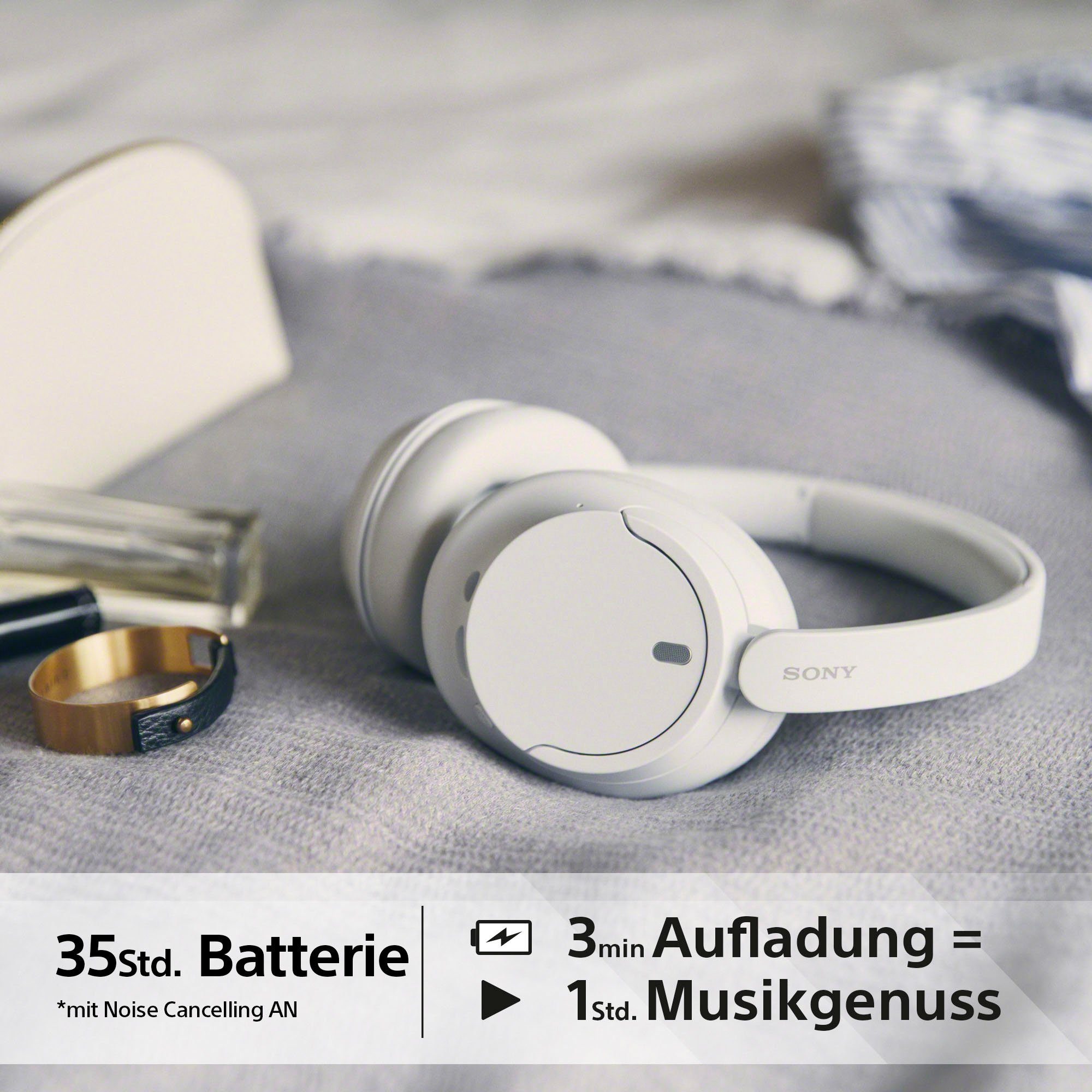 LED Over-Ear-Kopfhörer und Siri, Sony Weiß Anrufe integrierte Google Multi-Point-Verbindung, Ladestandsanzeige, für (Freisprechfunktion, Alexa, Musik, Noise-Cancelling, WH-CH720N Steuerung Assistant, Bluetooth) Sprachsteuerung,