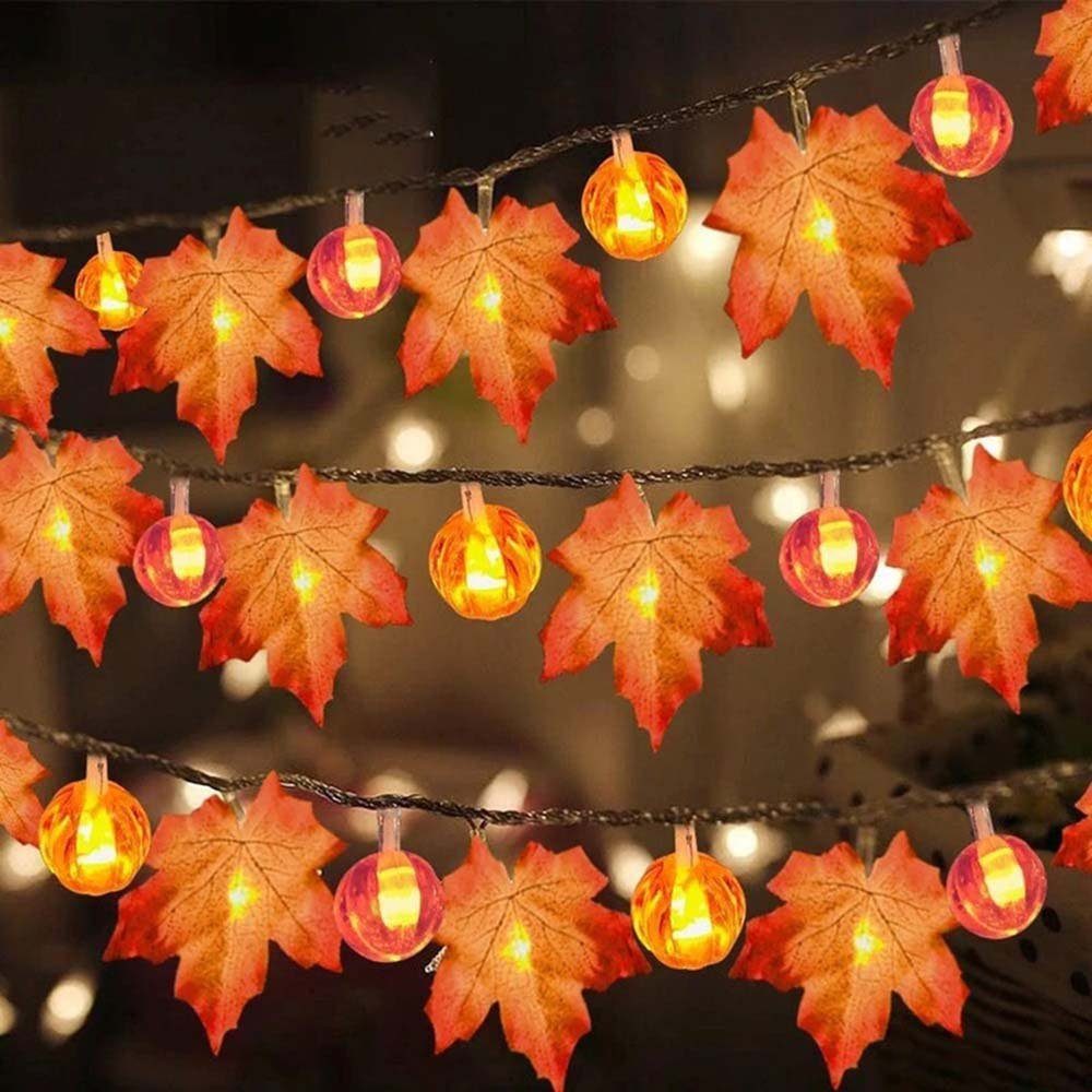 Thanksgiving Kürbis Ahornblatt Halloween LED-Lichterkette Deko,1.5/3/6m,10/20/40LEDs,Batterie,Warmweiß, MUPOO Girlande,für Nachtlicht LED Dekolicht, LED