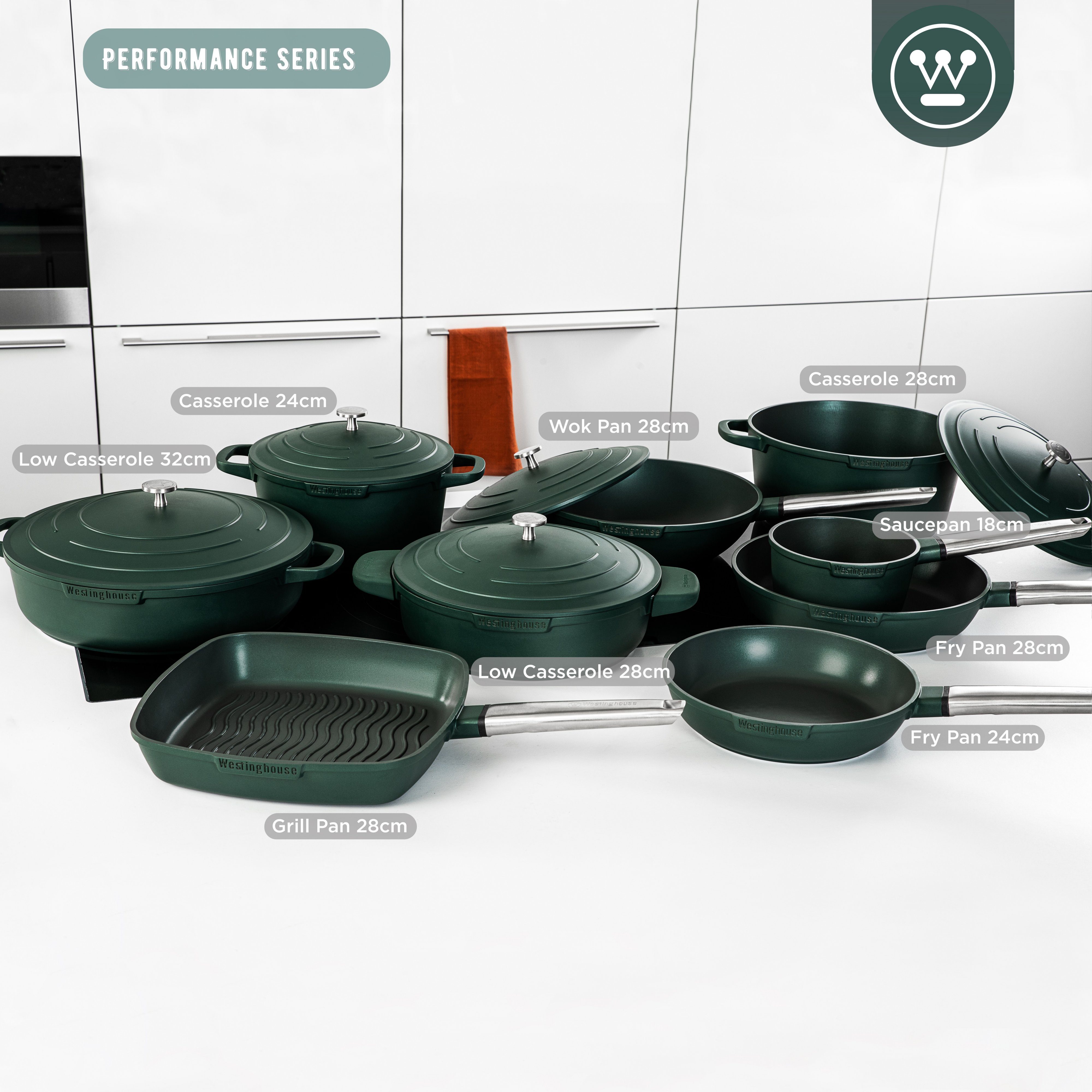 Westinghouse Kochtopf Performance Serie Beschichtet, grün alle 18Øcm, für Aluminium, L Herdarten 1,9 Volumen