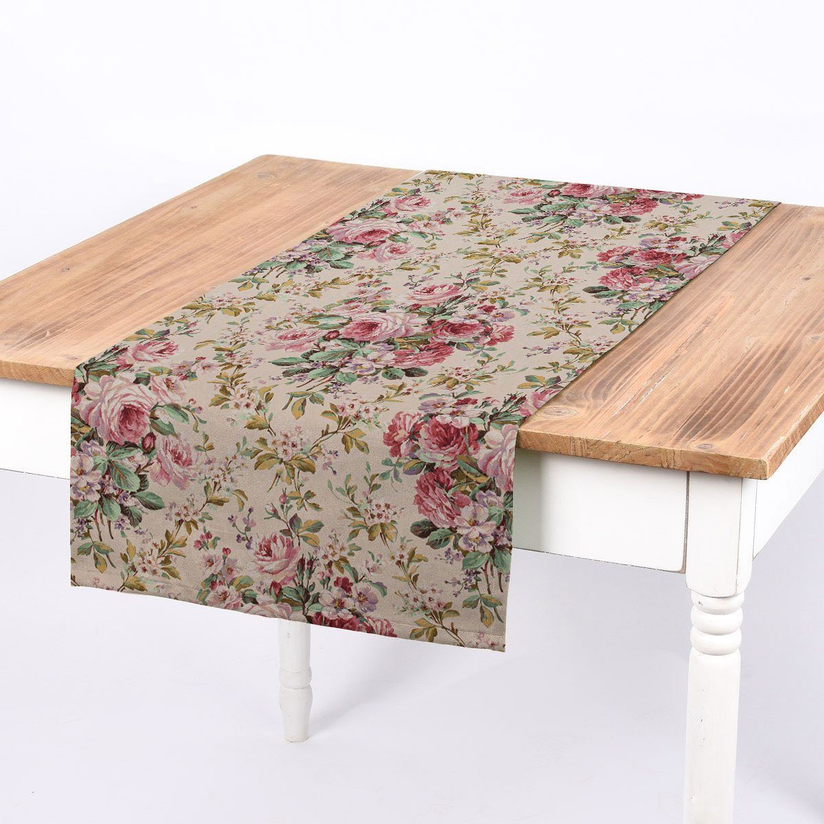 SCHÖNER LEBEN. Tischläufer Tischläufer Juana Rosen Digitaldruck rosa 40x160cm von SCHÖNER LEBEN., Digitaldruck