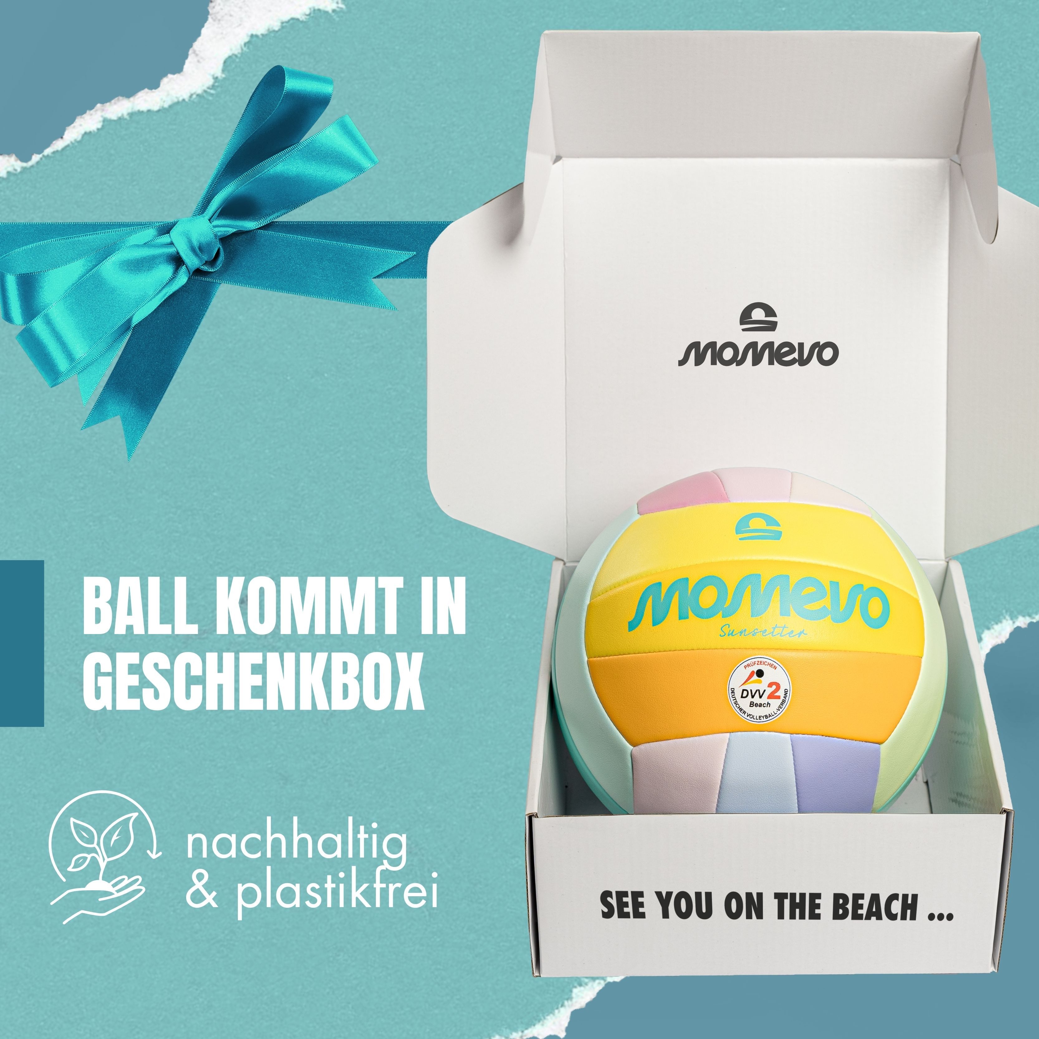 Momevo Beachvolleyball Offizieller Beachvolleyball - DVV zertifiziert, weich und robust, tolle Geschenkidee