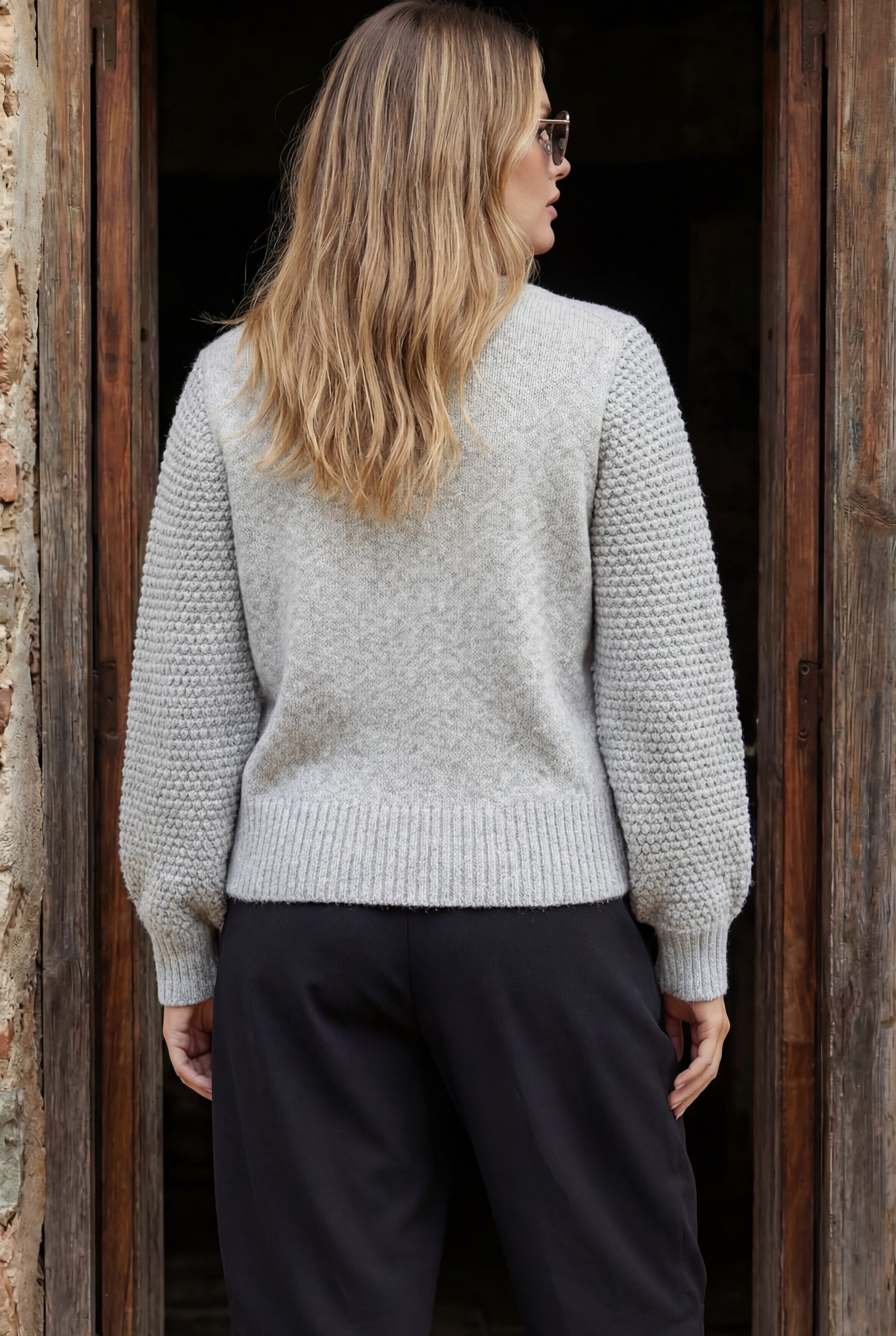 Zaubermond Strickpullover Lockerer Damen Pullover mit Metall Akzenten & Ärmelstruktur, Trend