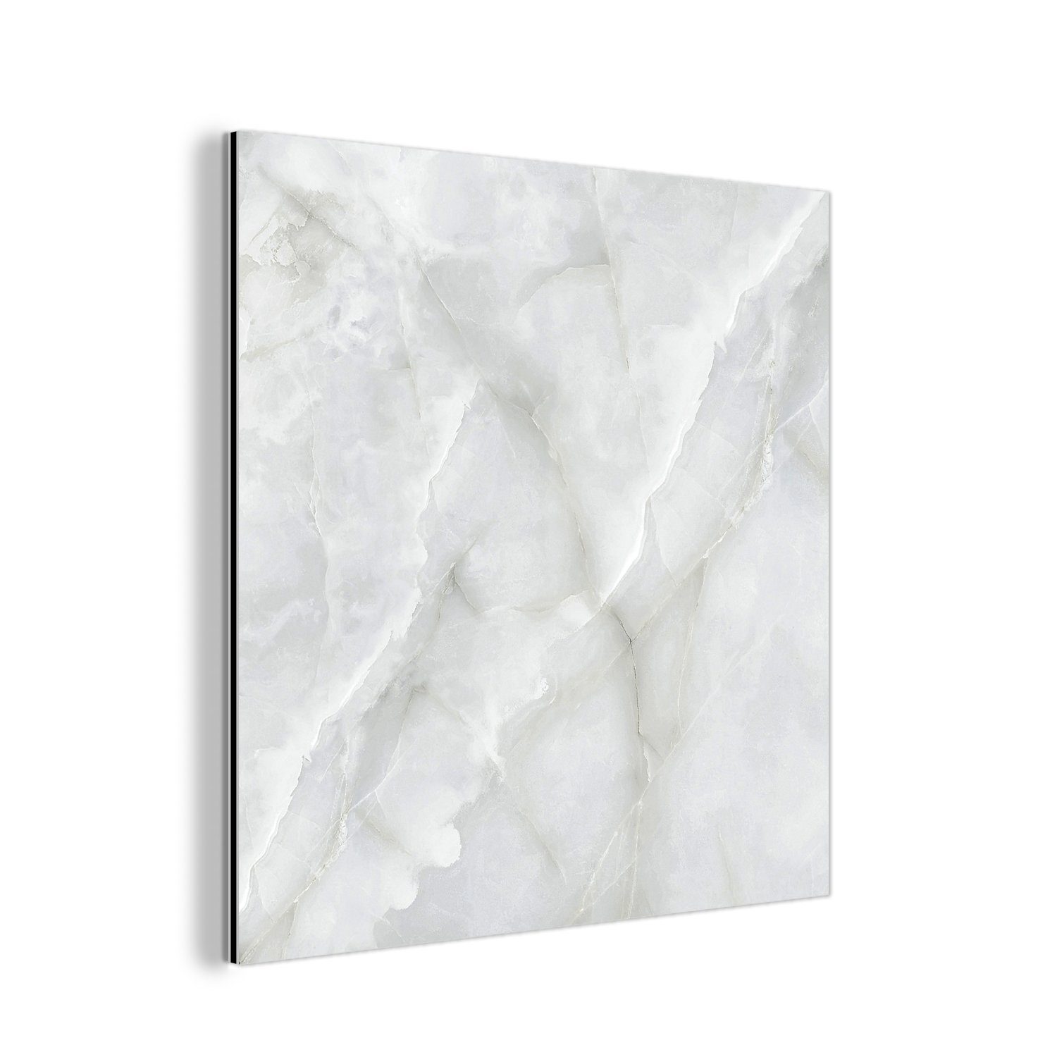 MuchoWow Metallbild Marmor - Weiß - Muster - Stein - Marmoroptik, (1 St), Alu-Dibond-Druck, Gemälde aus Metall, Aluminium deko
