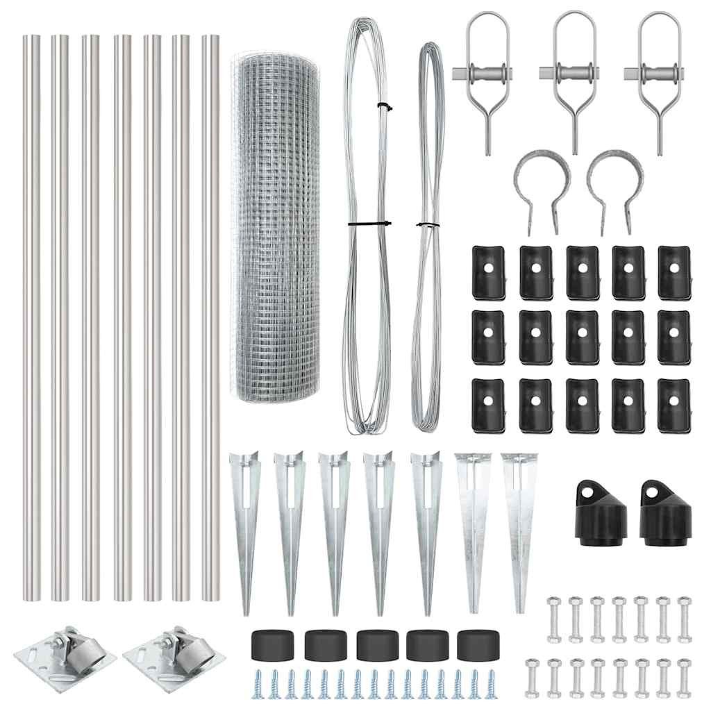 vidaXL Spike-montierter geschweißter Maschendrahtzaun Stahl Silber, (1-St)