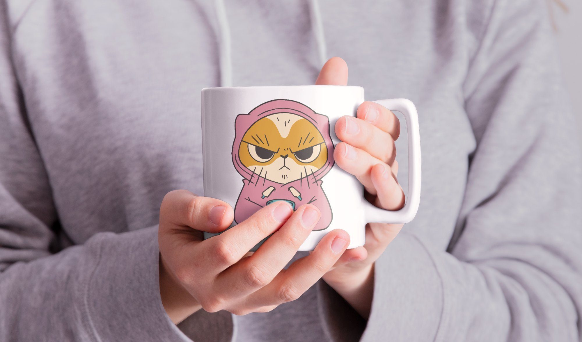 WS-Trend Tasse Angry Cat Katze Kaffeetasse Teetasse mit Henkel, Keramik, 330 ml