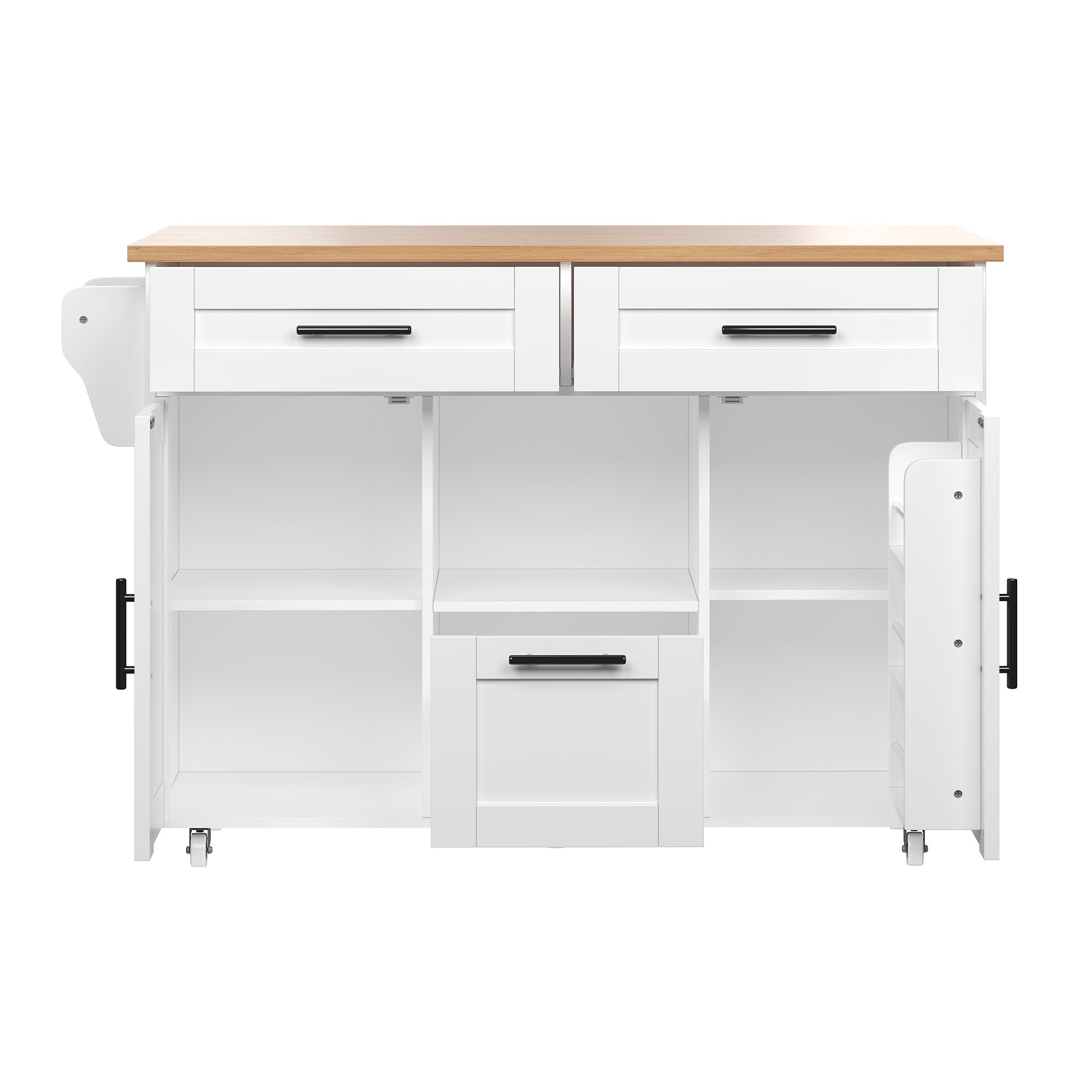 i@home Kücheninsel bewegliche Küchenwagen, (Ausziehbarer Bartisch mit Stauraum, mit Rollen und klappbarer Arbeitsplatte), mit 2 Schubladen, Weiß, 120×46(71)×90 cm