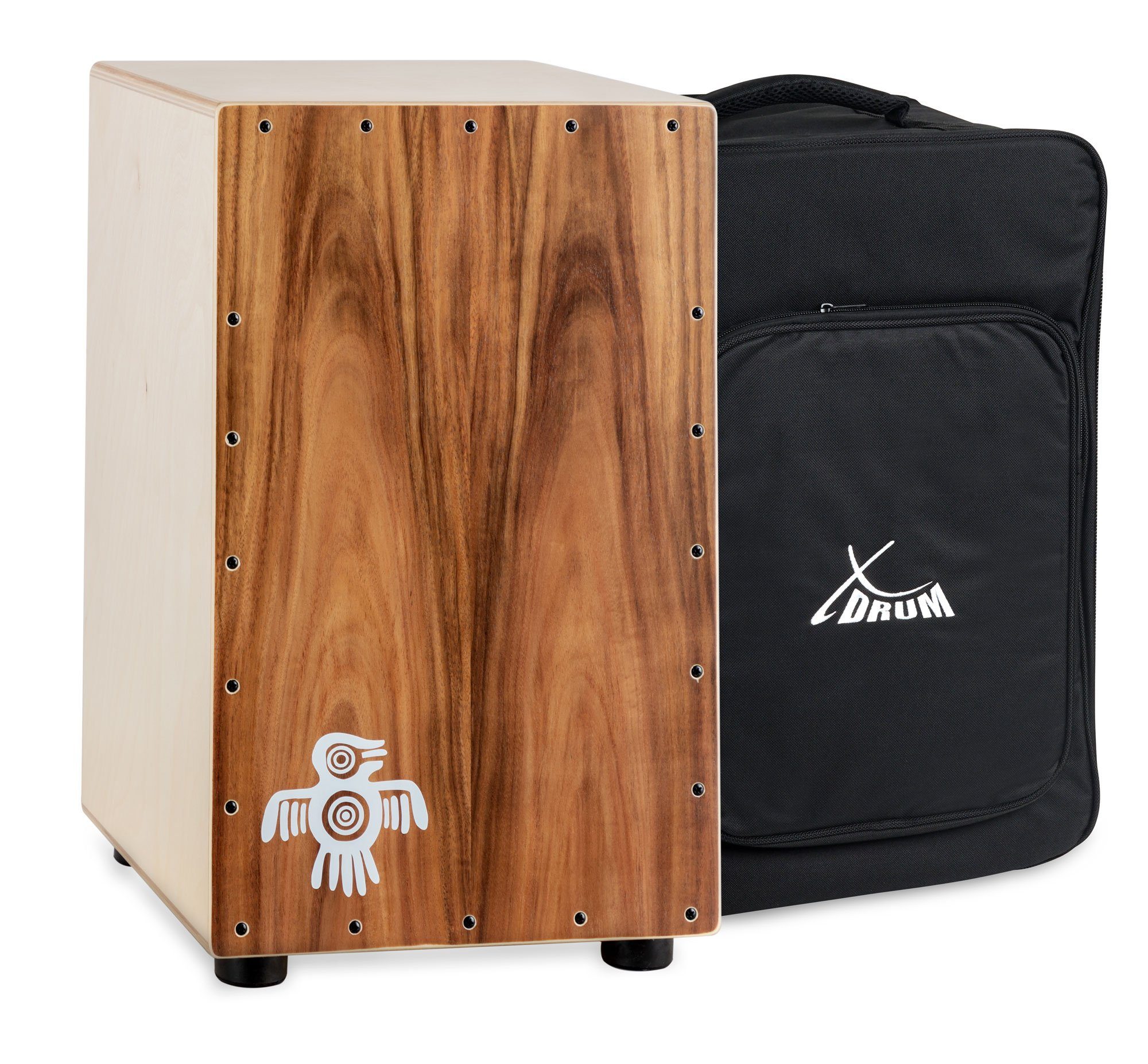 XDrum Cajon Peruana Koa, inkl. Rucksack-Tasche, 3 mm Schlagplatte aus Koa - 48 cm hoch
