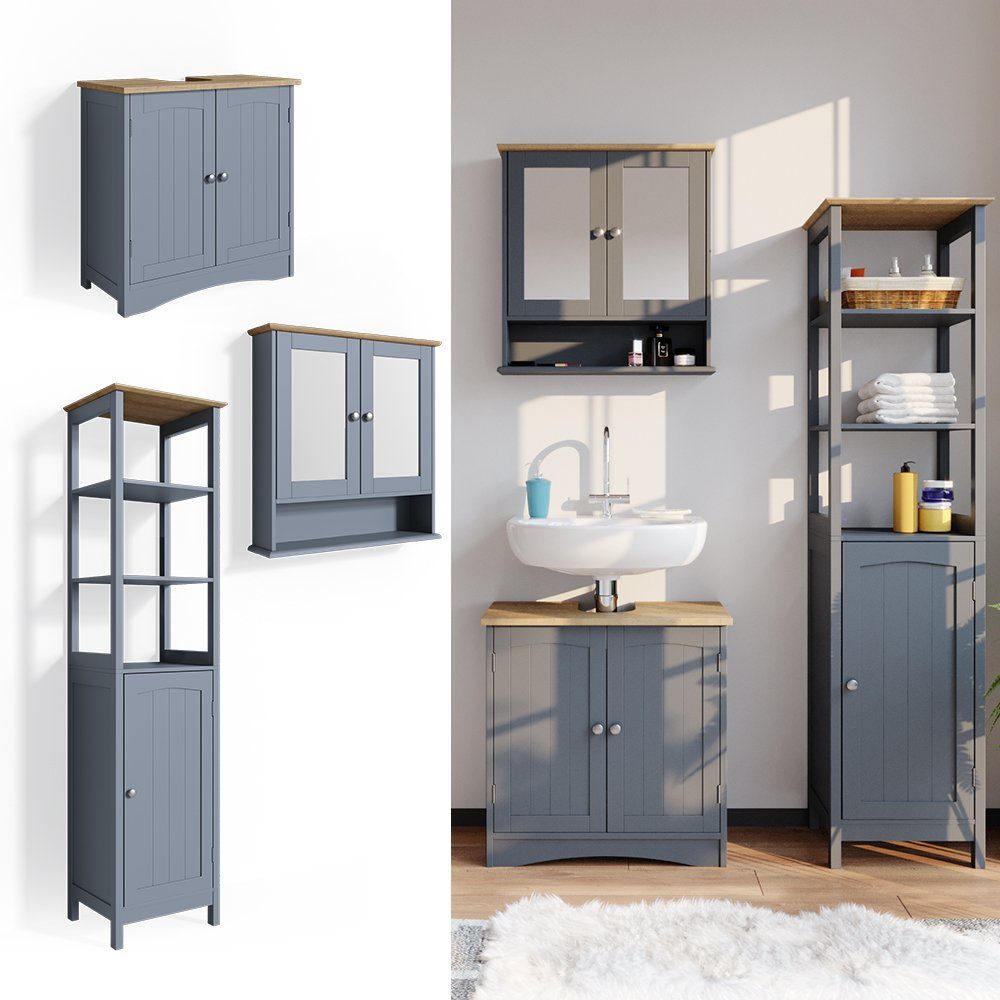 Vicco Badmöbel-Set Bianco, Grau, 3 Teile, günstig online kaufen