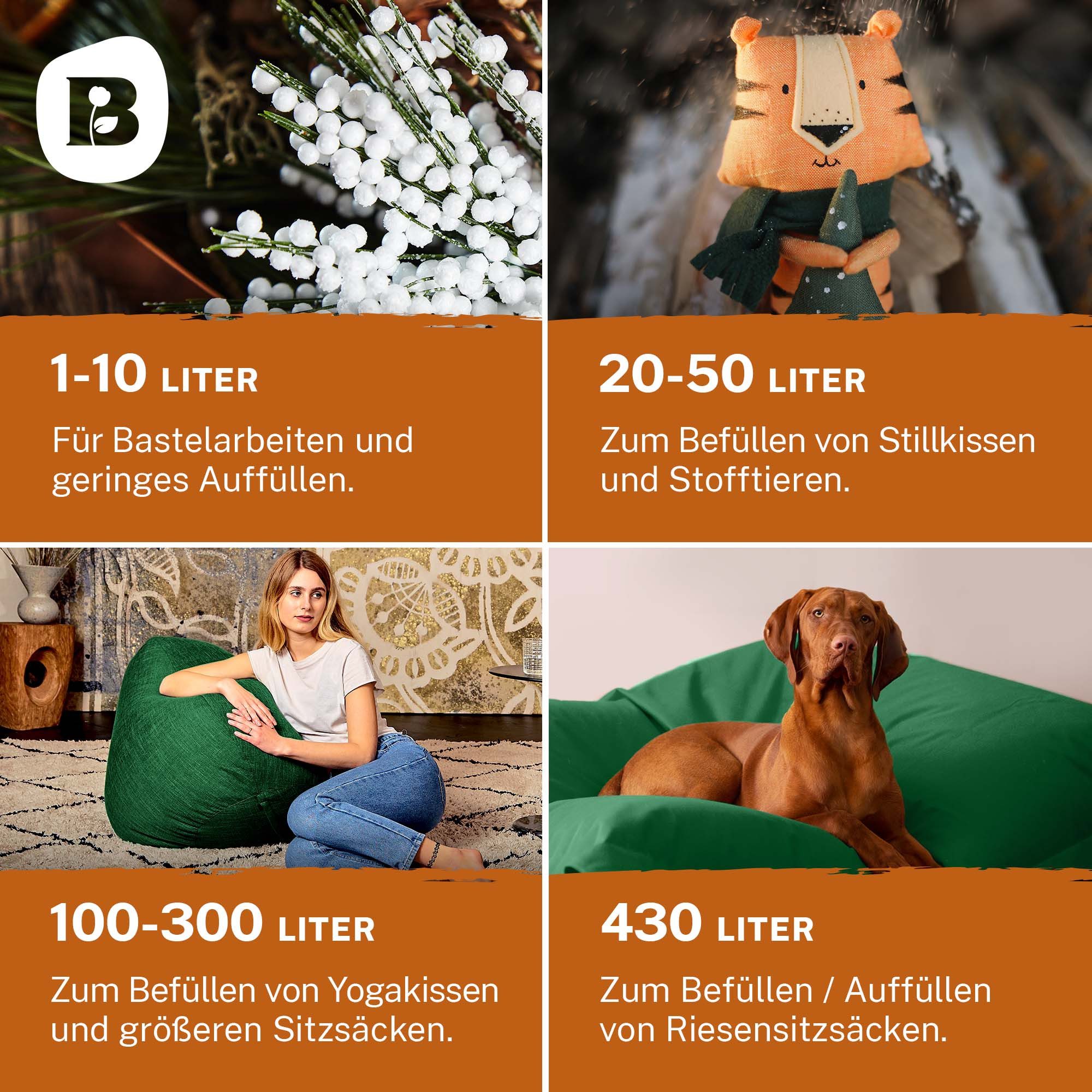 Bonvivre Sitzsack Nachfüllpack EPS Perlen für Sitzsäcke - 4 Liter (5 Liter - 350 Liter, Nachfüllpack Kissen-Füllung Verpackungsmaterial), Ideal zum Basteln oder als Sitzsack-,Stillkissen-,Kissen-Füllung