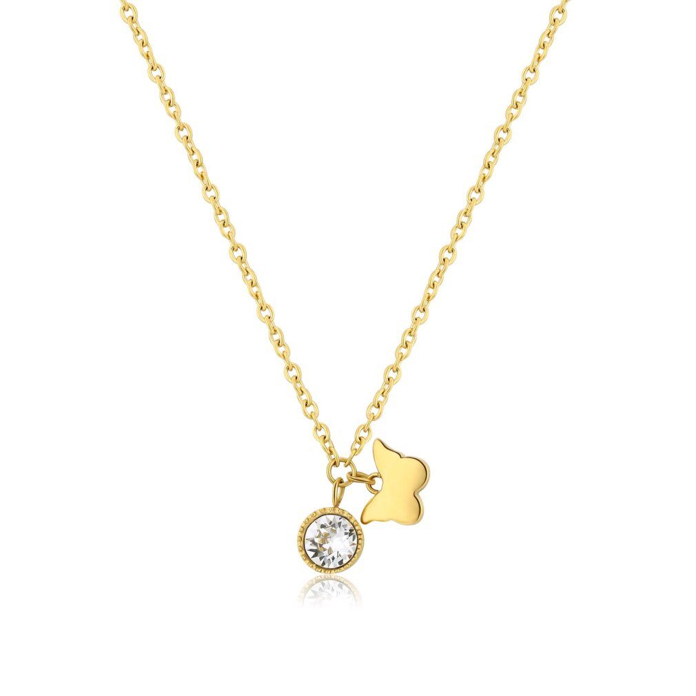 s'agapo Kette mit Einhänger SKT26 Lucky Light Crystal Butterfly Gold Plated Necklace