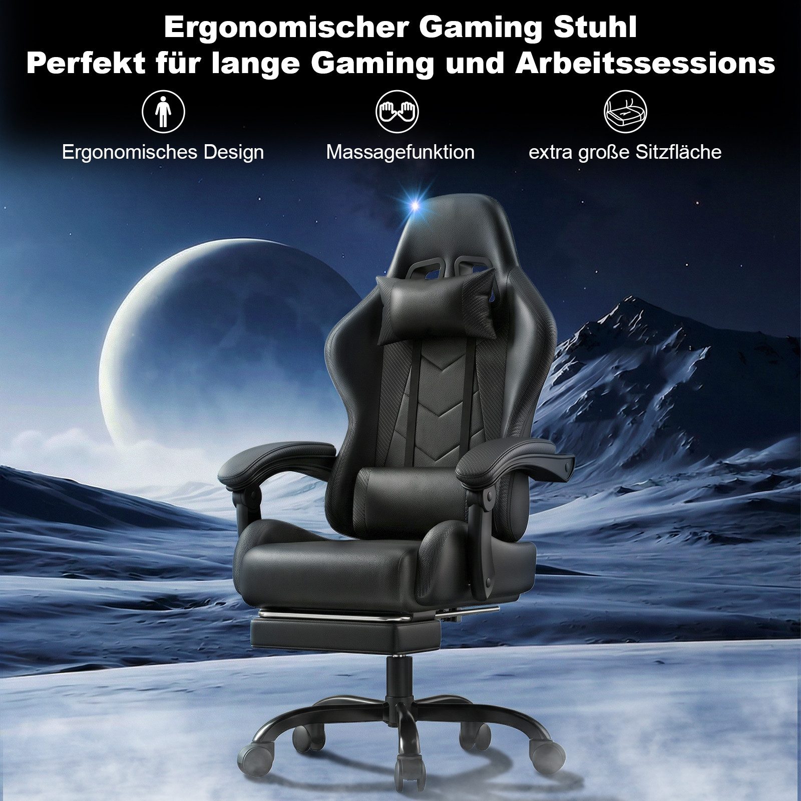 HOMALL Gaming-Stuhl Massage Gaming Stuhl mit Fußstütze 90-135° Rückenlehne einstellbar (Bürostuhl Ergonomisch,Verstellbarem Lenden- & Kopfkissen,mit Fußstütze)
