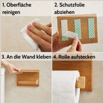 DEKAZIA Toilettenpapierhalter, ohne Bohren, Klopapierhalter Holz, mit Ablage, WC Rollenhalter