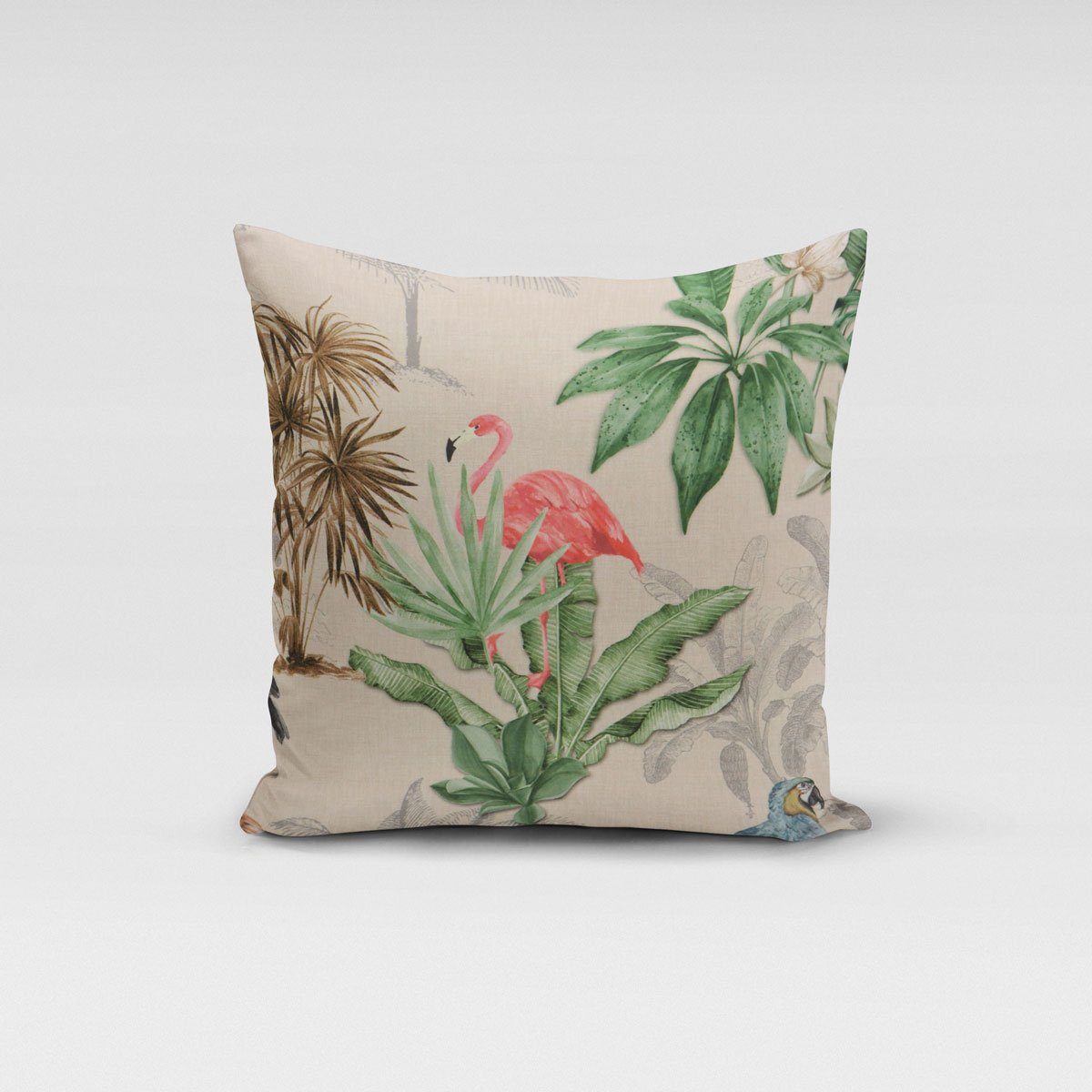 SCHÖNER LEBEN. Dekokissen Kissenhülle Outdoor Palmen Papagei Flamingo beige bunt 40x40cm, Outdoor,made in Germany,handmade,wasserabweisend