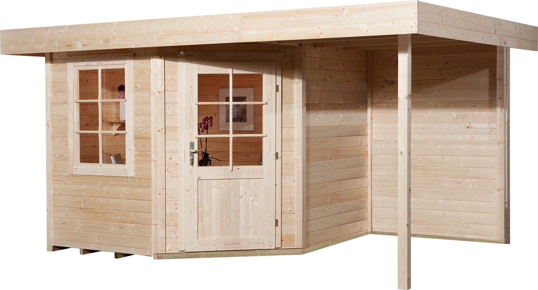 weka Gartenhaus Designhaus 213 Plus, BxT: 436x279 cm, (Set), mit Anbaudach  und Rückwand