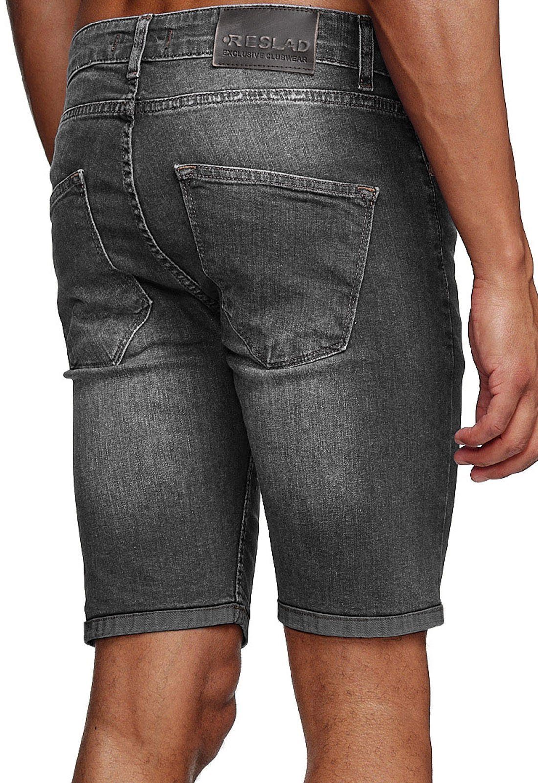 Shorts Jeansshorts Kurze Look Used Jeans-Hose l anthrazit Jeansbermudas Sommer Denim Stretch Jeans Washed Reslad Herren Männe Hosen Reslad