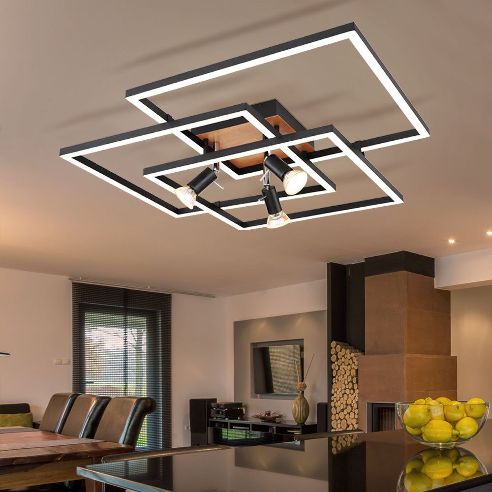 Globo LED Deckenleuchte, LED-Leuchtmittel verbaut, LED Holzoptik Neutralweiß, Warmweiß, Wohnzimmerlampe Deckenleuchte Metall Stufenschalter fest