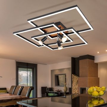 Globo LED Deckenleuchte, LED-Leuchtmittel fest verbaut, Warmweiß, Neutralweiß, LED Deckenleuchte Wohnzimmerlampe Metall Holzoptik Stufenschalter