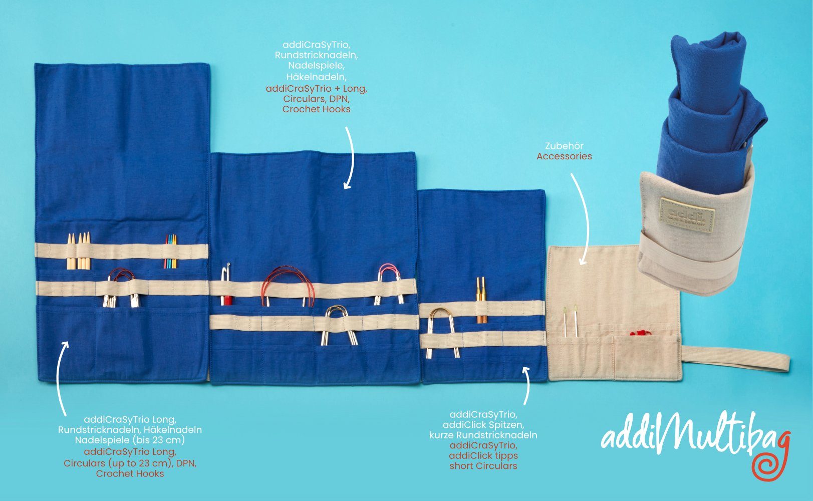 Thumbnail - addi Stecknadeln addiMultibag Roll-Etui, Vielseitiges Nadel- und Zubehör-Roll-Etui aus Baumwolle