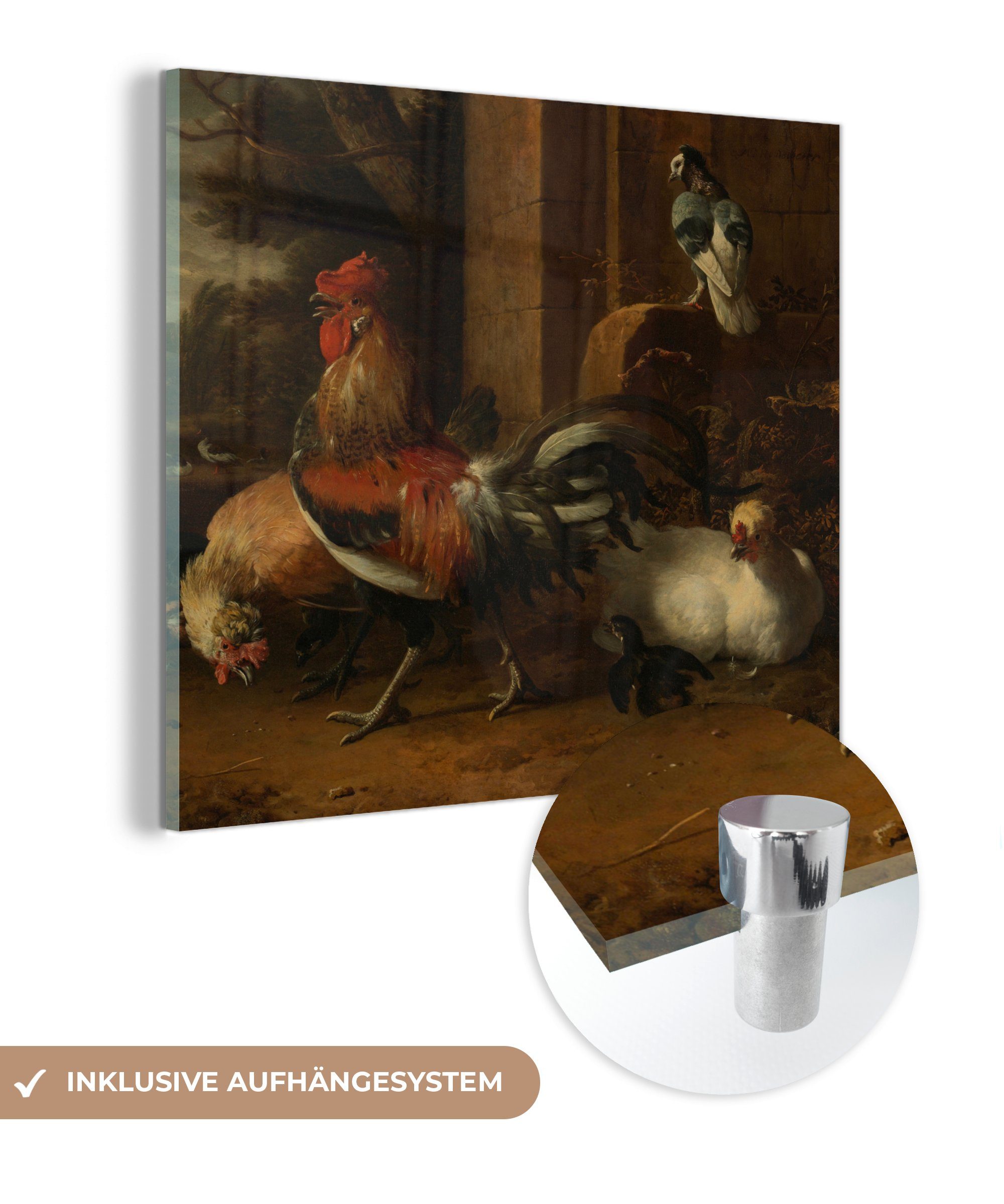 MuchoWow Acrylglasbild Hoenderhof - Melchior d'Hondecoeter, (1 St), Glasbilder - Bilder auf Glas Wandbild - Foto auf Glas - Wanddekoration