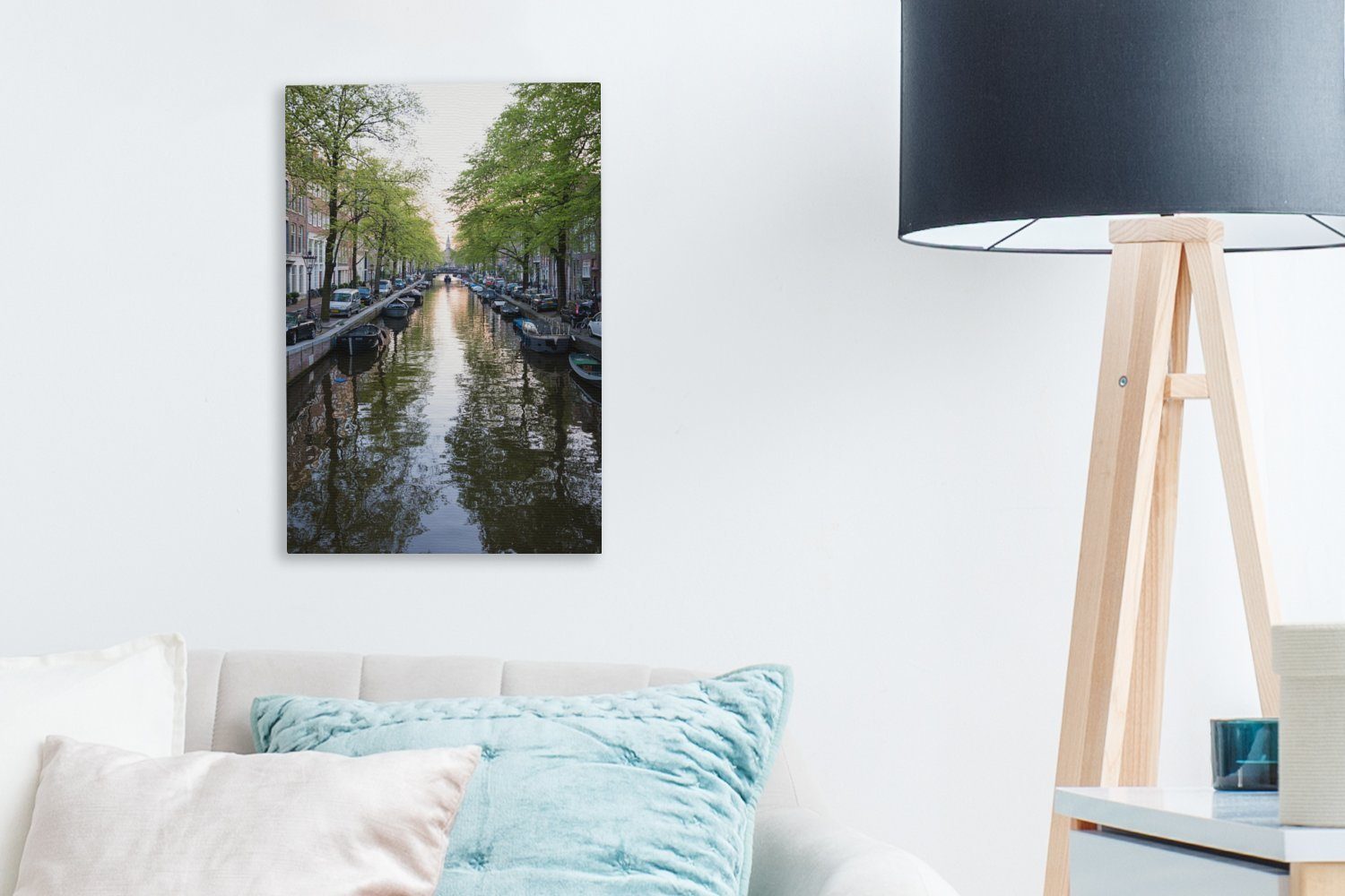 Gemälde, (1 20x30 fertig Leinwandbild Amsterdam St), cm Zackenaufhänger, - OneMillionCanvasses® Niederlande, Leinwandbild inkl. - bespannt Boot