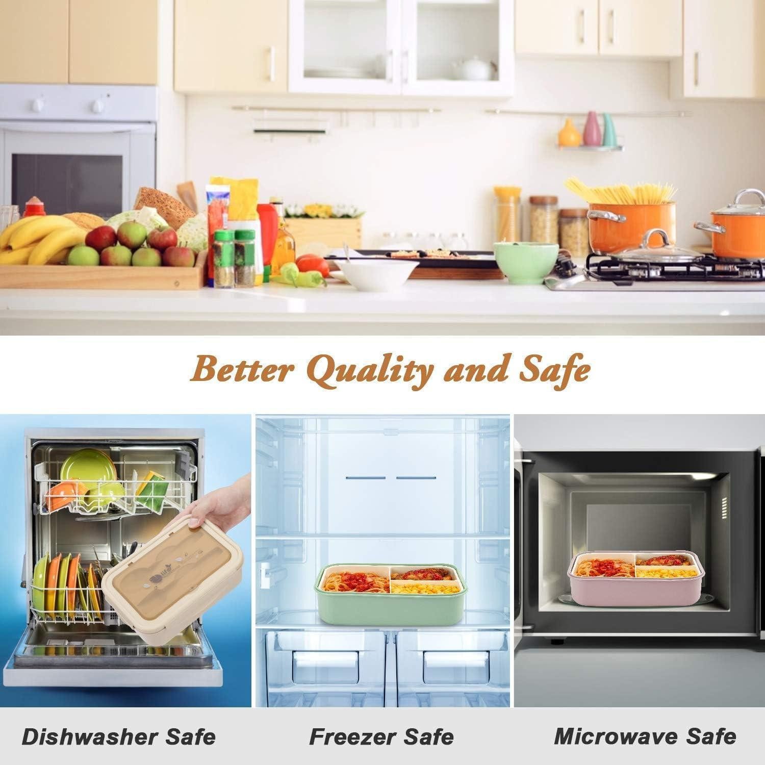 LuxusKollektion Lunchbox Brotdose Bento Box 3 Fächer Besteck Auslaufsicher Schule Braun