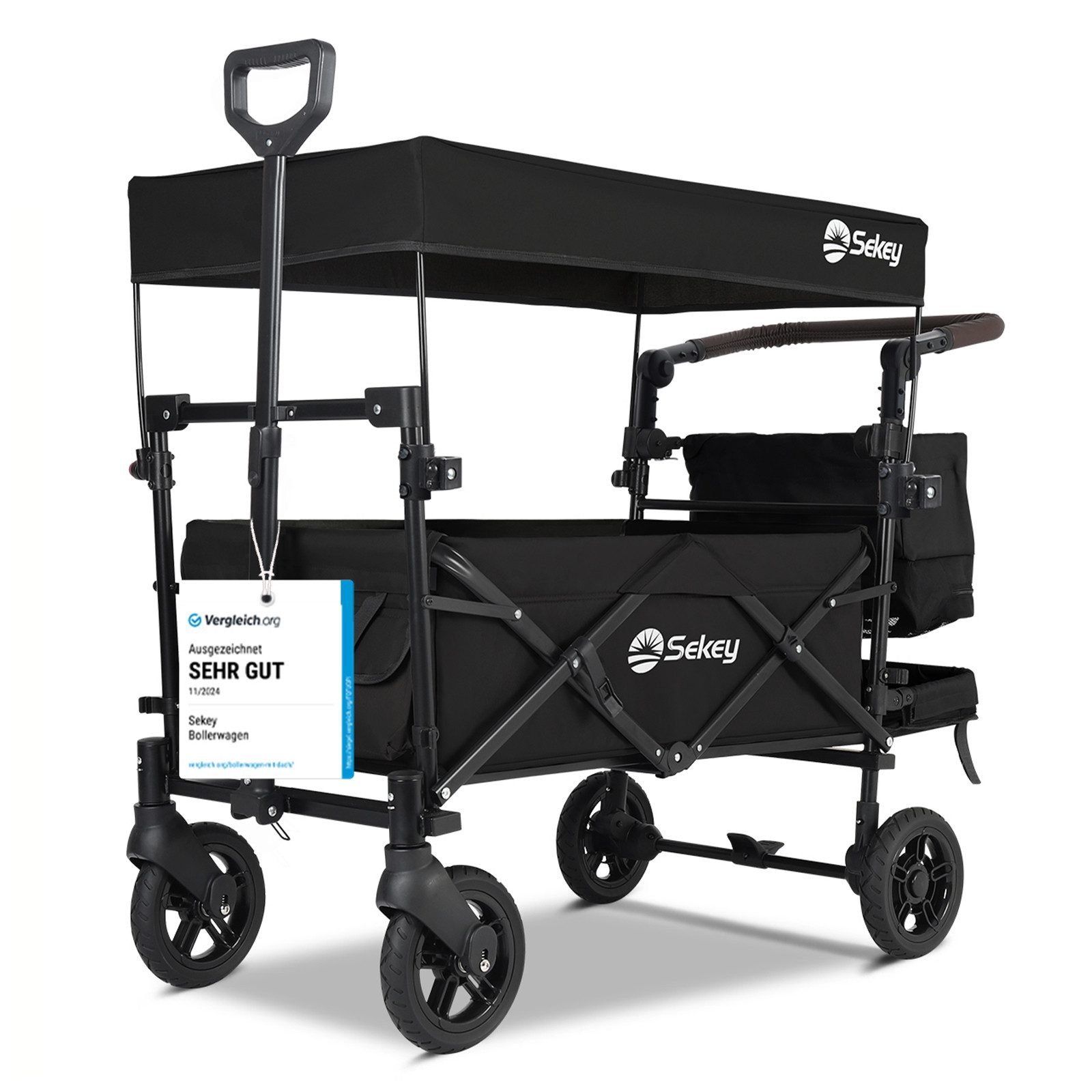 Sekey Bollerwagen Sekey Bollerwagen Faltbar mit Dach 150KG mit 3-Punkt-Sicherheitsgurte