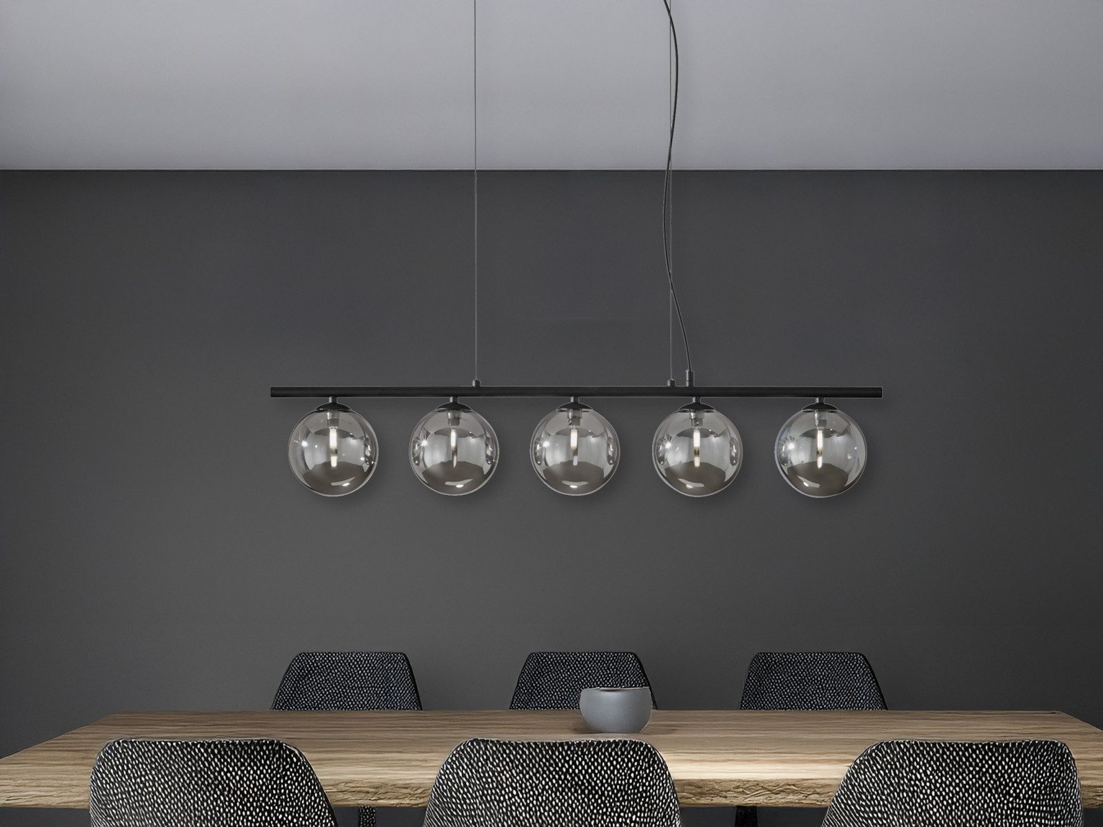 Luce Ambiente Design LED Pendelleuchte mit Rauchglas-Kugeln Breite 100cm, Dimmfunktion, LED wechselbar, über Schalter in 3 Stufen dimmbar, Warmweiß, ausgefallene Hängelampe mehrflammig hängend für Esstisch inkl. G9 LEDs