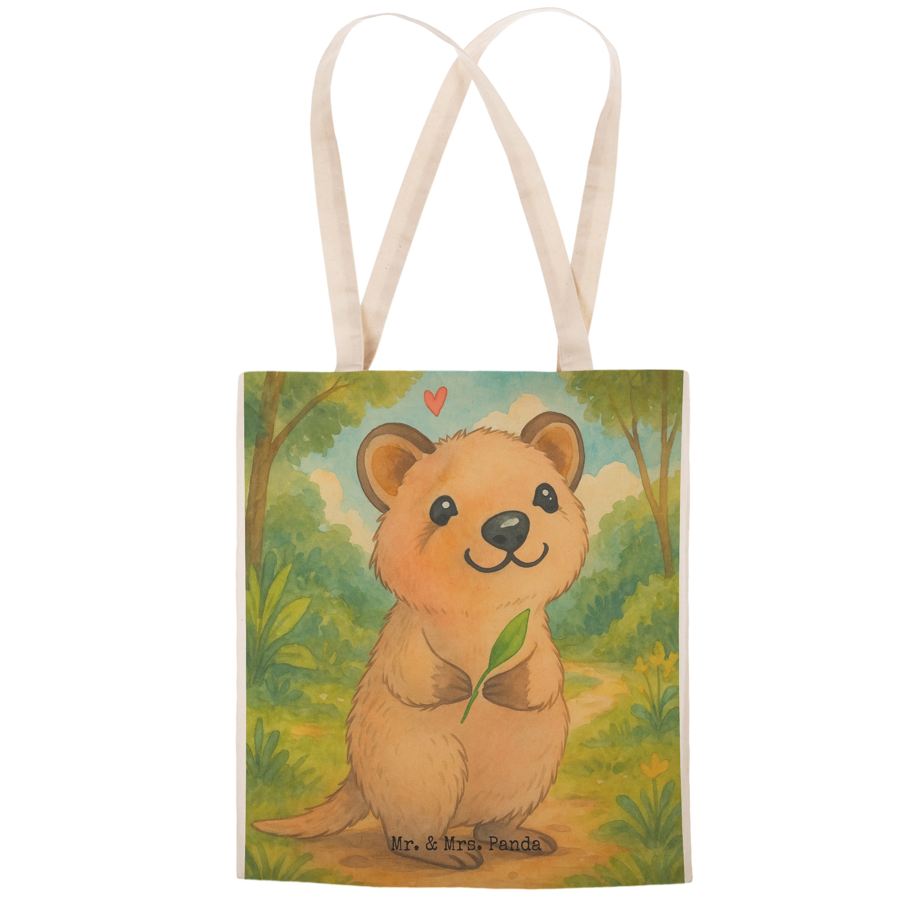 Mr. & Mrs. Panda Tragetasche Quokka Happy Design, Tote Bag, Weiß, Beuteltasche, Verschieben, Dinge (Packung), stoffshopper Stofftragetasche Shoppingtasche