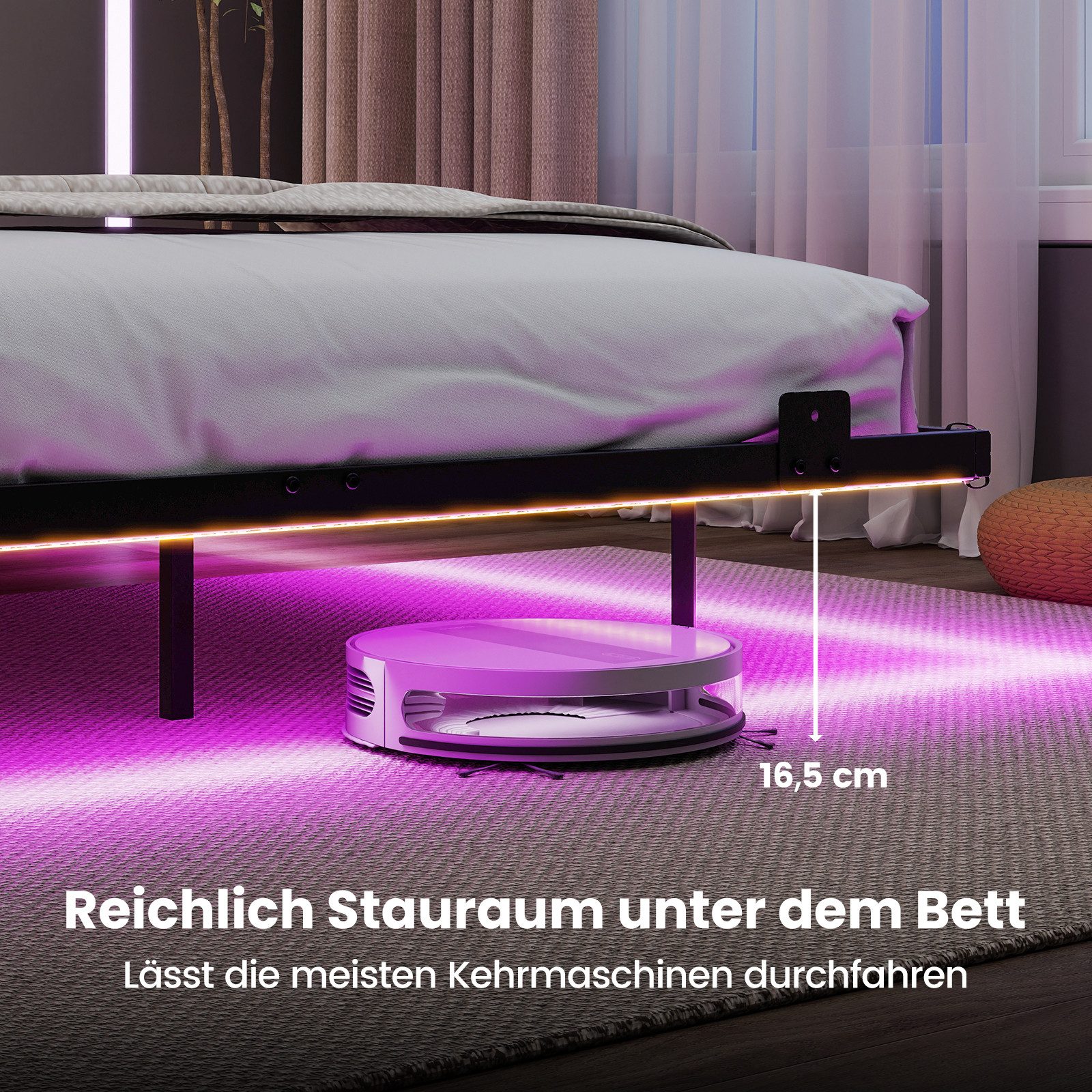 COSTWAY Bettgestell (1-tlg), Doppelbett Schwebebettgestell, mit LED, Lattenrost,140 x 200 cm