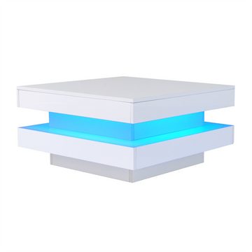 XDeer Couchtisch Quadratischer Couchtisch in Weiß - moderner technologischer, Stil mit 16-farbiger LED-Beleuchtung, 70x70x36 cm