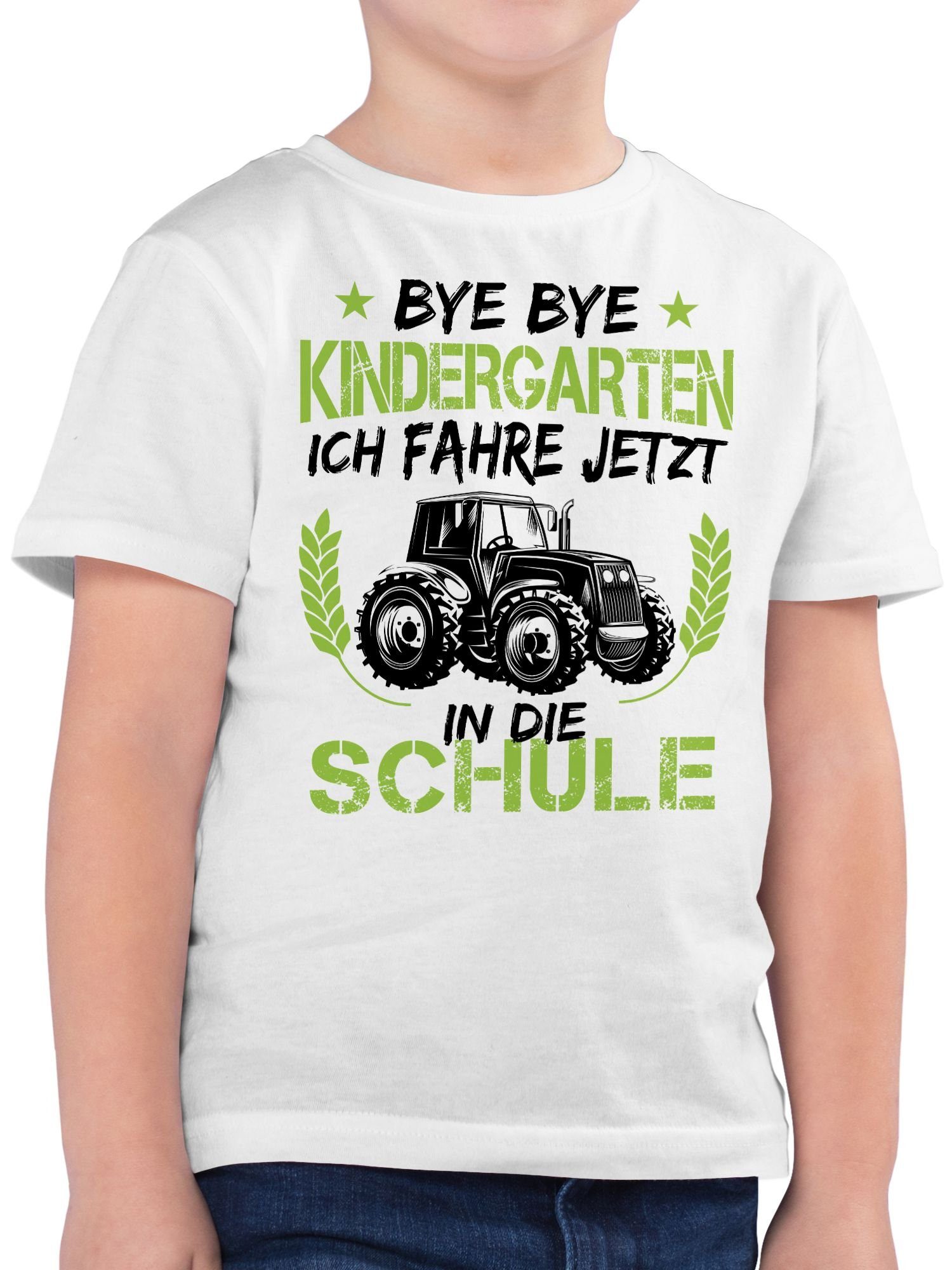 Bye Schule Weiß Grü Traktor 3 jetzt in Geschenke ich T-Shirt Shirtracer die Bye Schulanfang Einschulung Schwarz Kindergarten fahre Junge