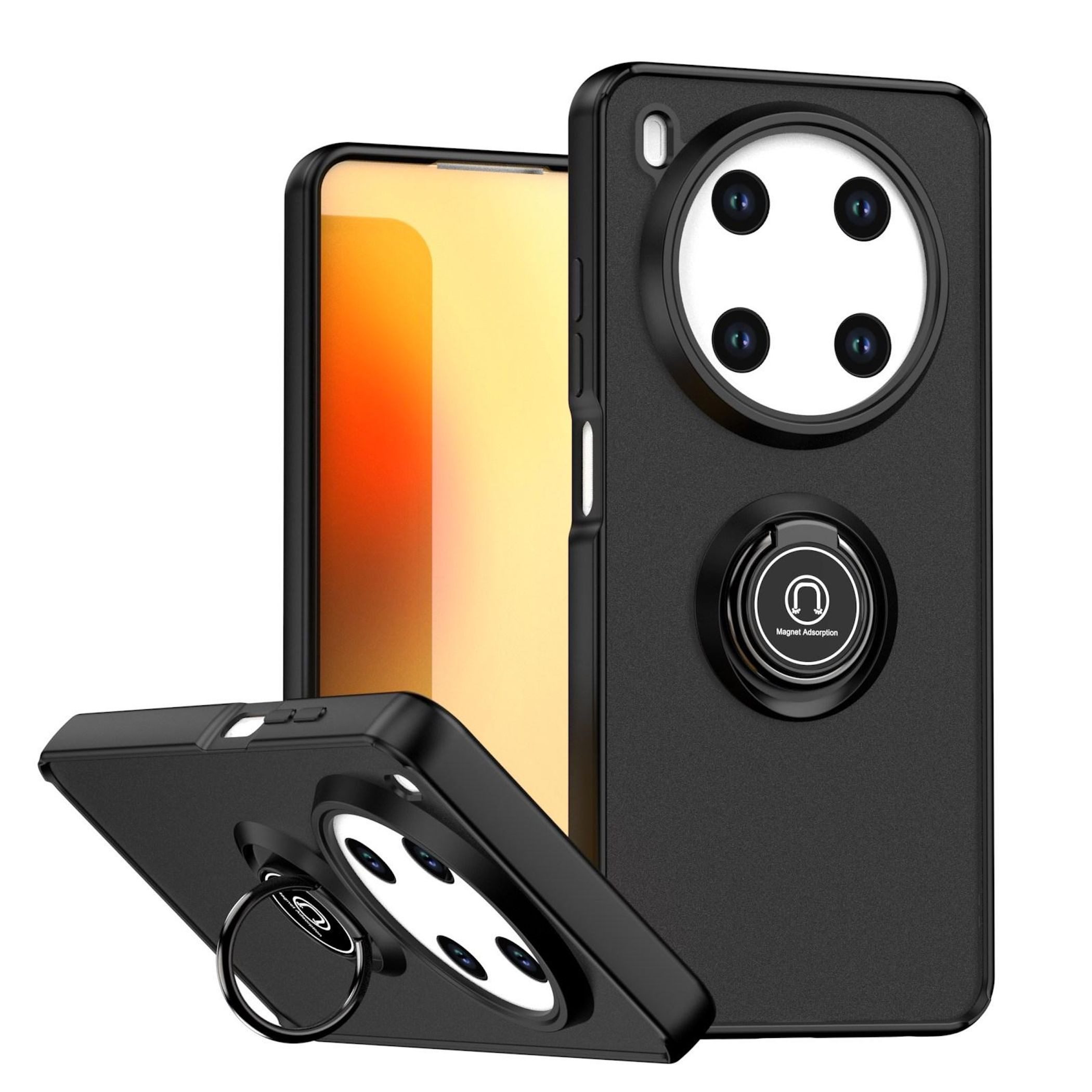 Wigento Handyhülle Für ZTE Blade V70 Max Q Series Design TPU + PC Schutz Hülle Schwarz, Magnetringhalter stoßfestes Hybrid Material