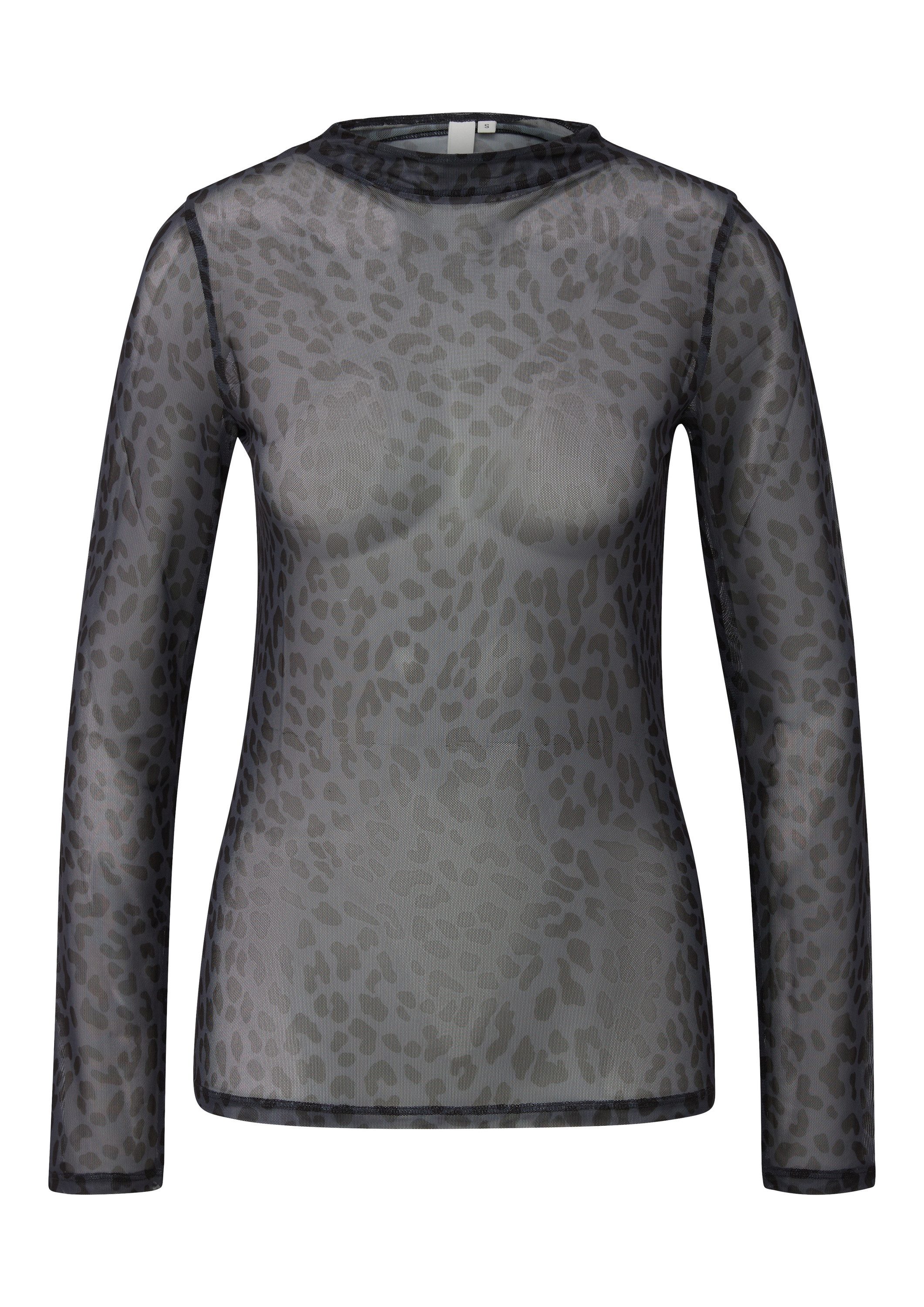 QS Langarmshirt T-Shirt Transparentes Mesh-Shirt mit All-over-Print günstig online kaufen