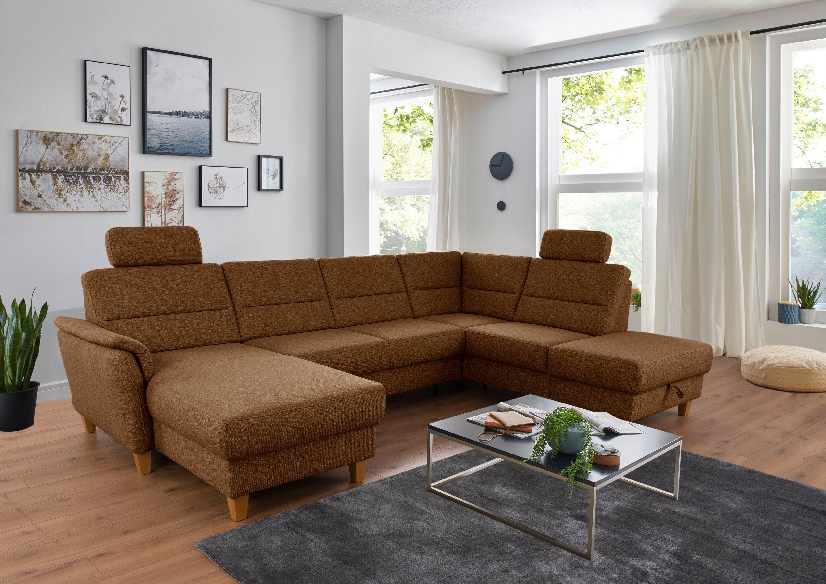 Home affaire Wohnlandschaft Palmera U-Form, B: 308 cm, optional Bettfunktion & Bettkasten, Federkern