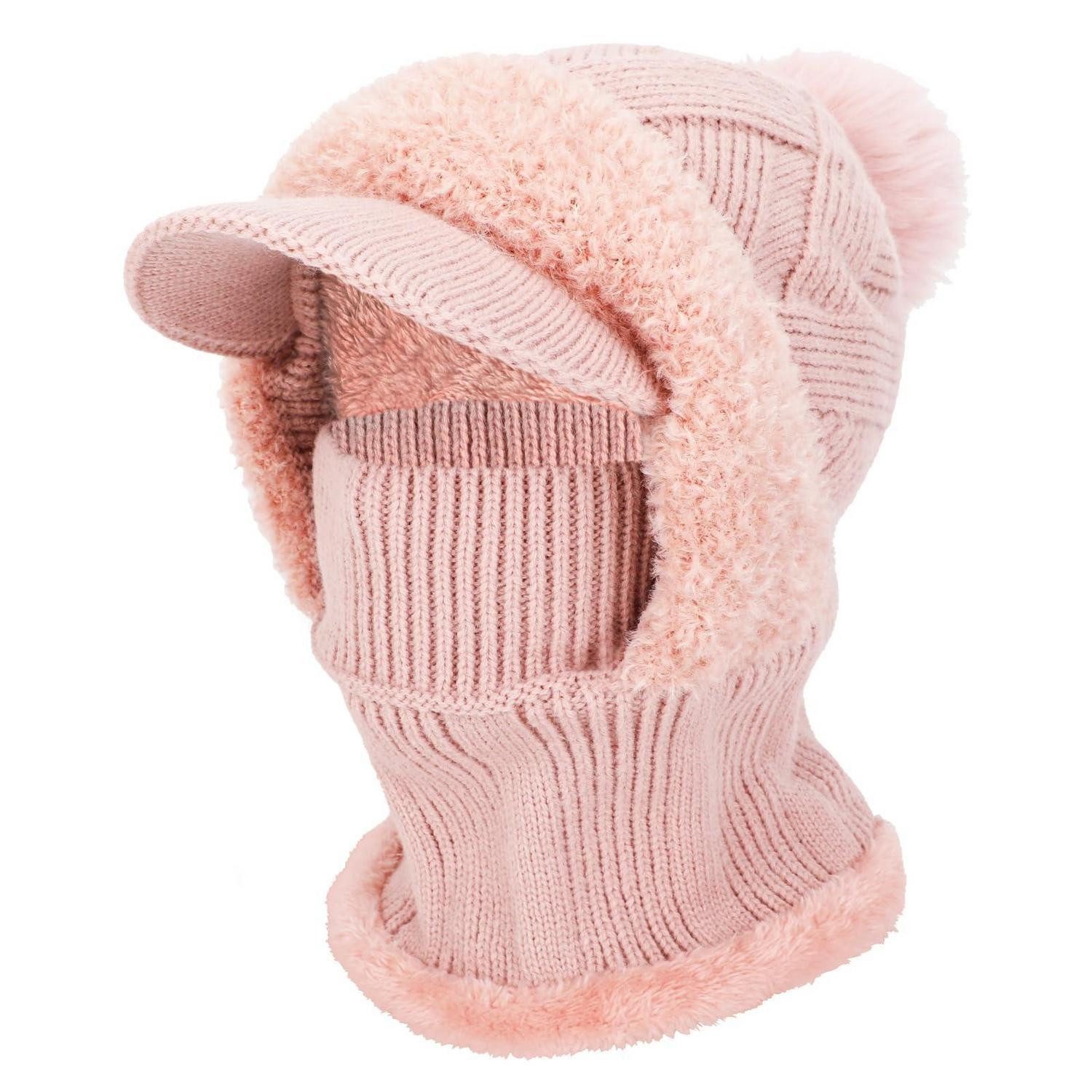 Sturmhaube Strickmütze Thermo Damen Balaclava Halswärmer Fleece Rosa