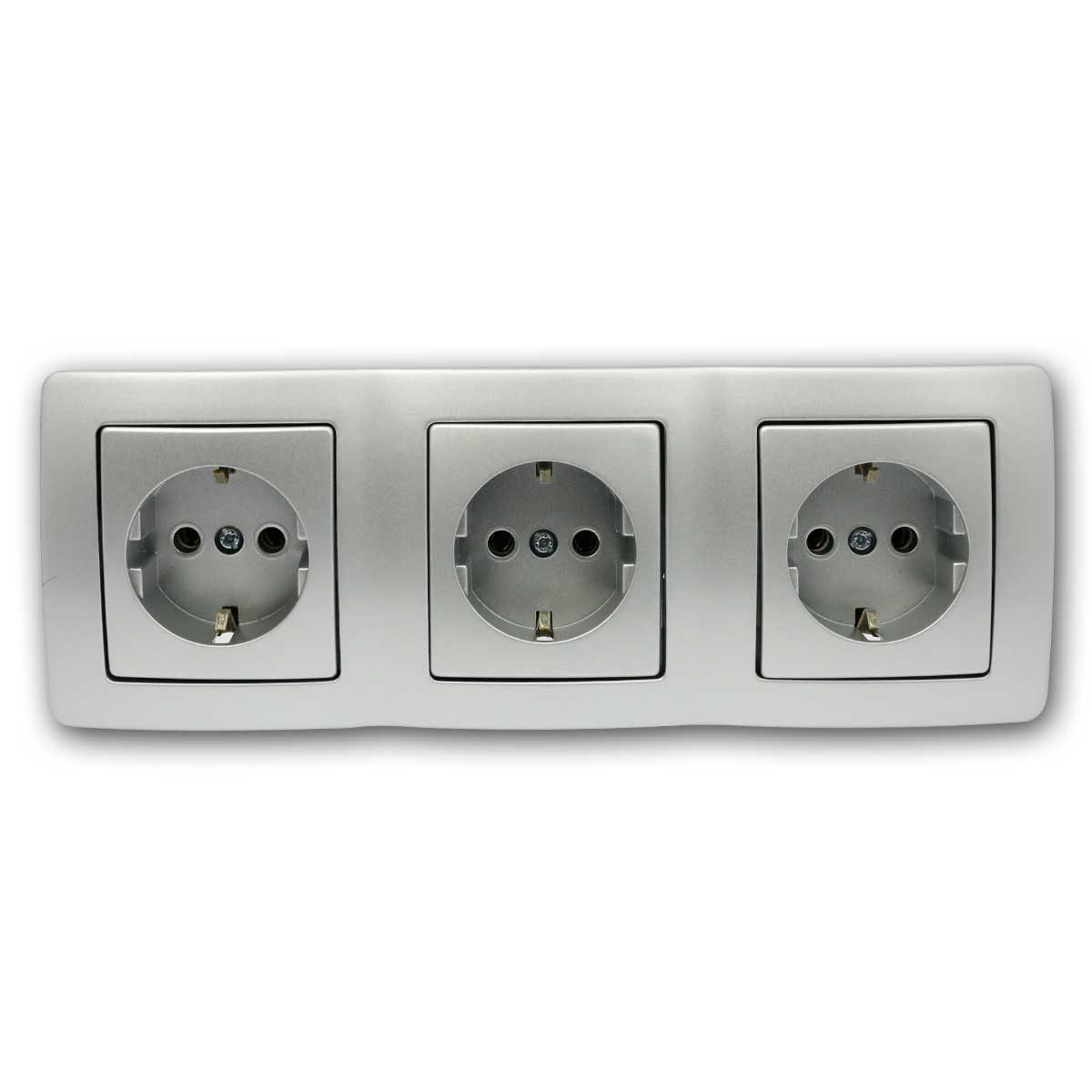 TEM Unterputz-Steckdose EKONOMIK Set "Beginner 3S" silber, 3er Steckdose