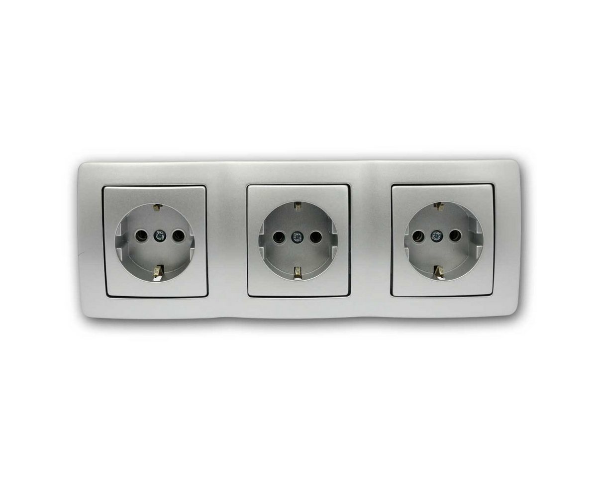 TEM Unterputz-Steckdose EKONOMIK Set "Beginner 3S" silber, 3er Steckdose