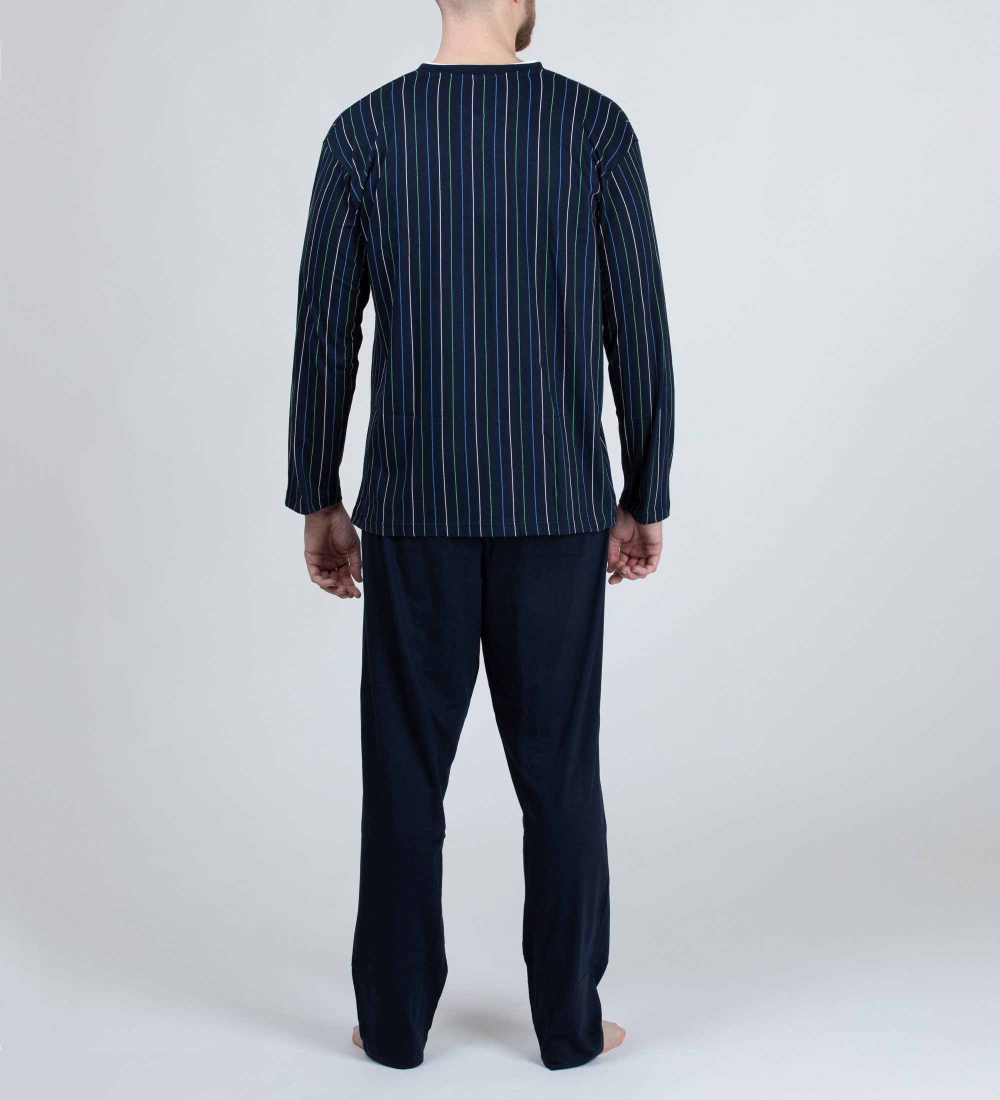 Moonline Pyjama Schlafanzug lang, 100% Baumwolle mit V-Ausschnitt und Strei günstig online kaufen