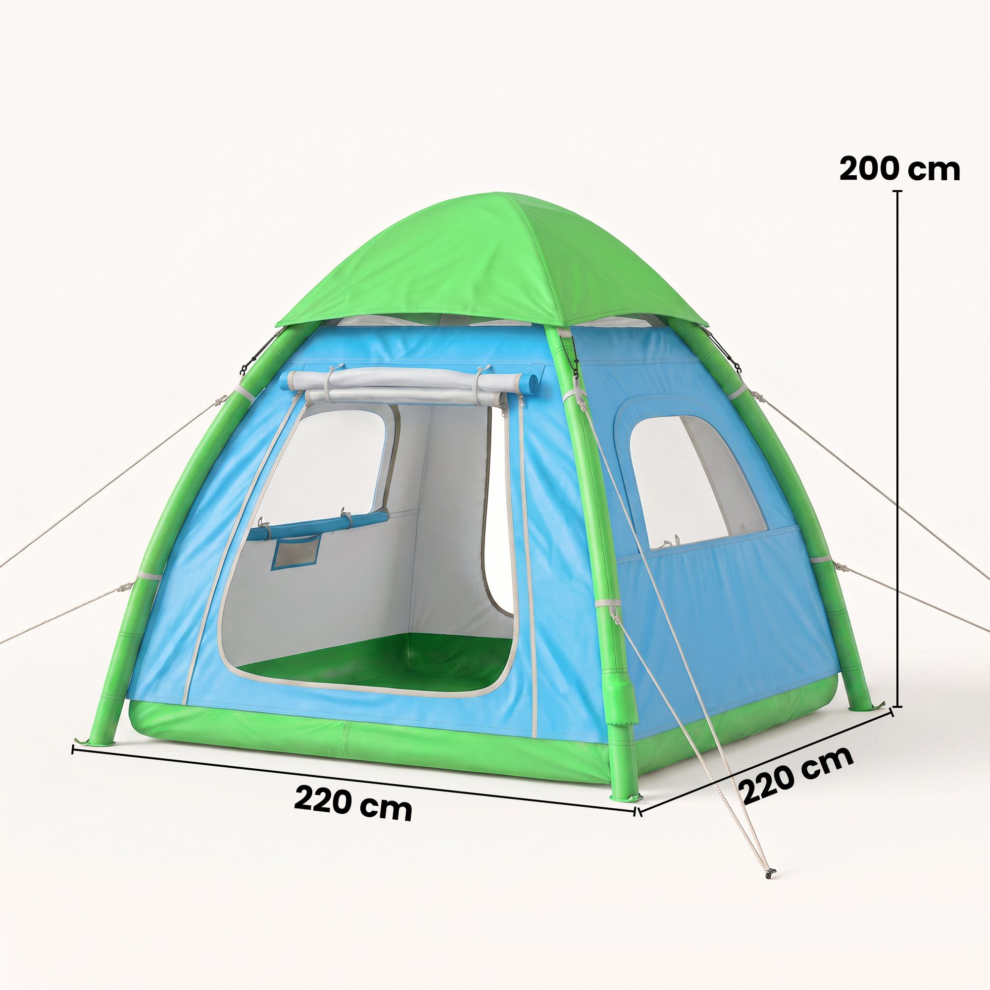 Outsunny aufblasbares Zelt Outdoor mit Luftpumpe Meshfenster abnehmbar Dach fluoreszierend, Personen: 3 (Camping Zelt, 1 tlg., Air Glamping Zelte), Hellblau