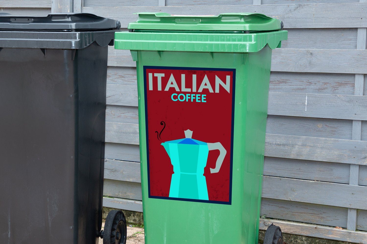 MuchoWow Wandsticker Italien - Jahrgang Sticker, Kaffee Mülleimer-aufkleber, Abfalbehälter - - Zitate Container, - Italienischer St), (1 Mülltonne, Kaffee