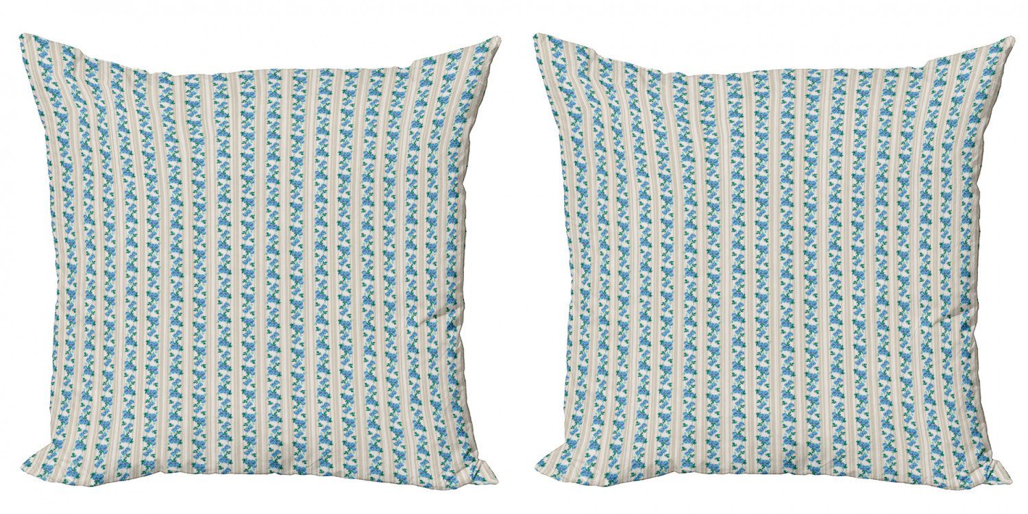 Kissenbezüge Modern Accent Doppelseitiger Digitaldruck, Abakuhaus (2 Stück), Elfenbein und Blau Retro Stripes Rosen