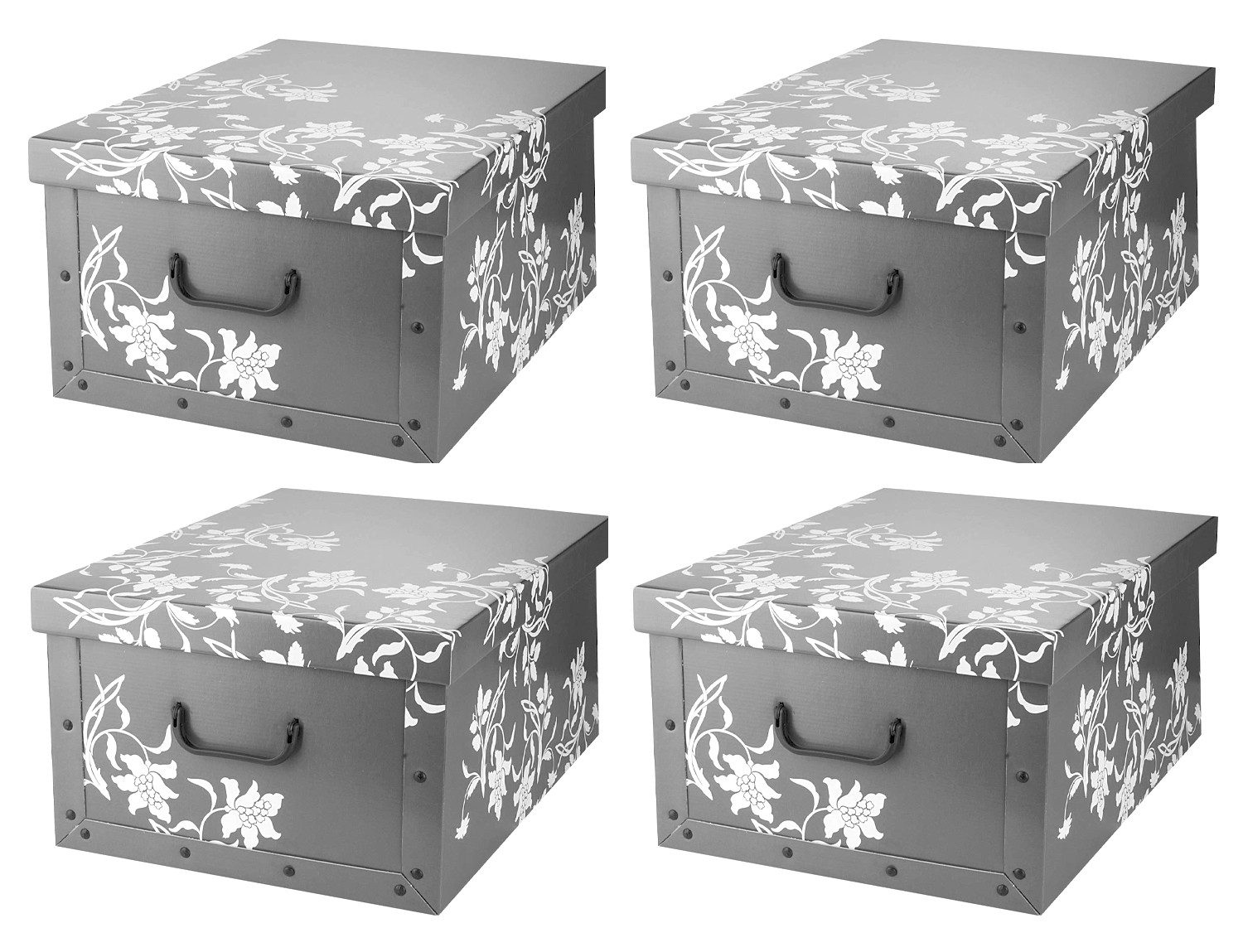 Home4You Aufbewahrungsbox, Grau, Blumenranken in Weiß, recycelter Karton (4 St)
