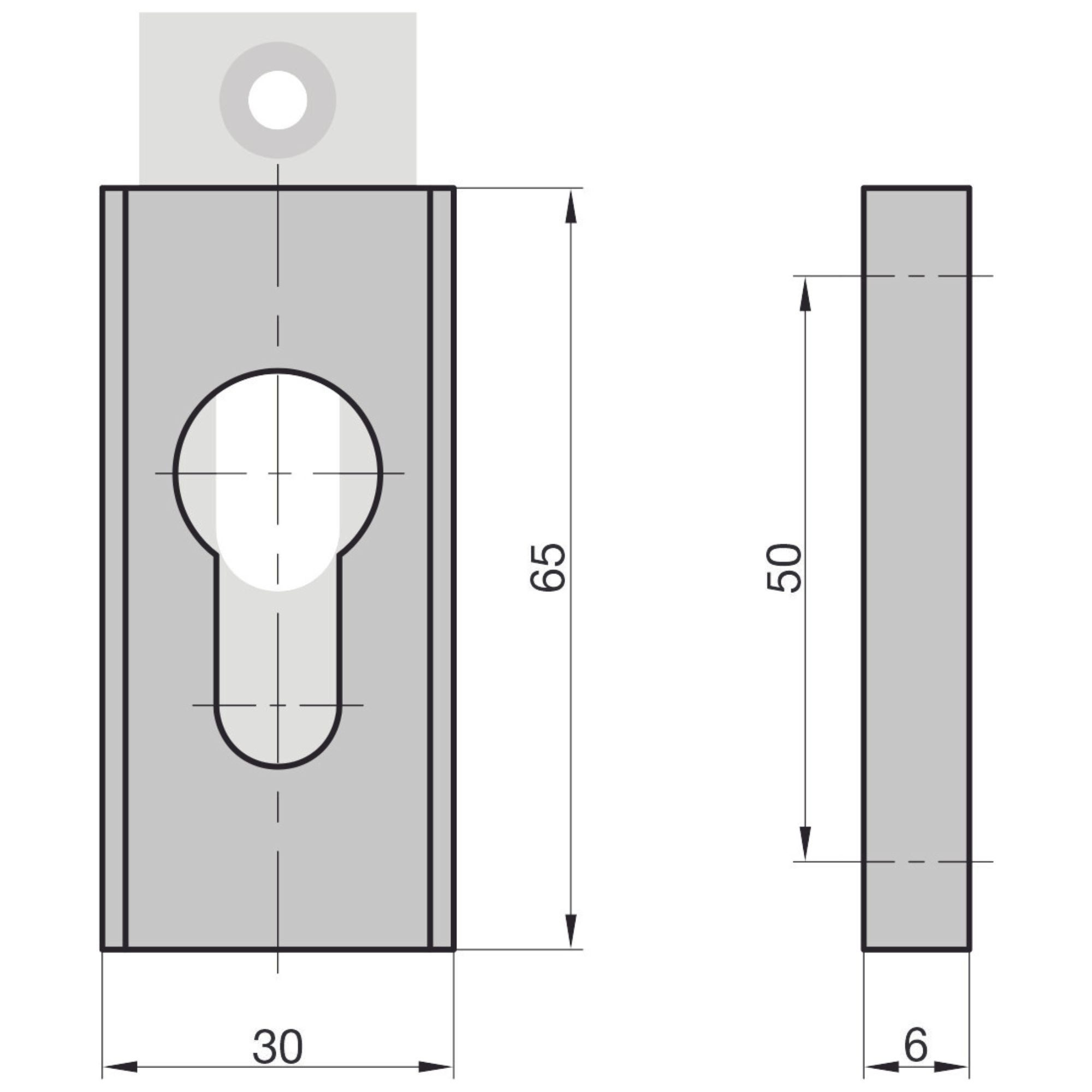 BASI Türbeschlag Schieberosette / Schutzrosette mit PZ-Lochung (Packung), aus Aluminium F1, Stärke 6 mm, eckig